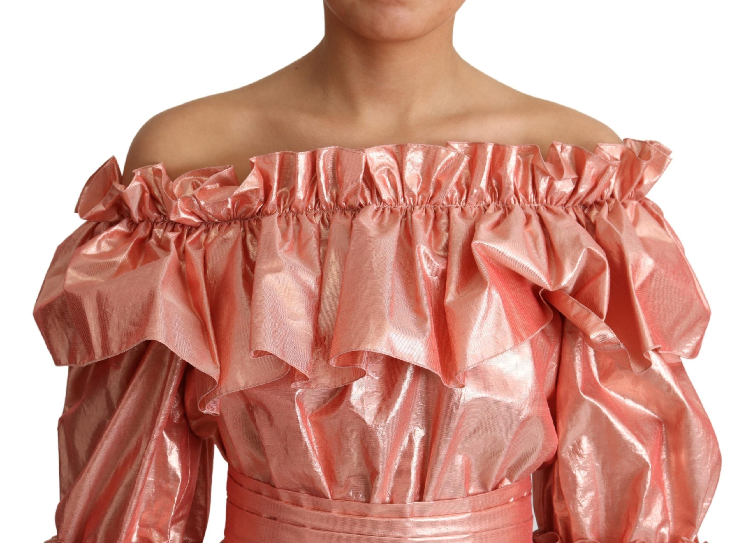 Dolce & Gabbana Rosa Metallic Rüschenkleid Elegance