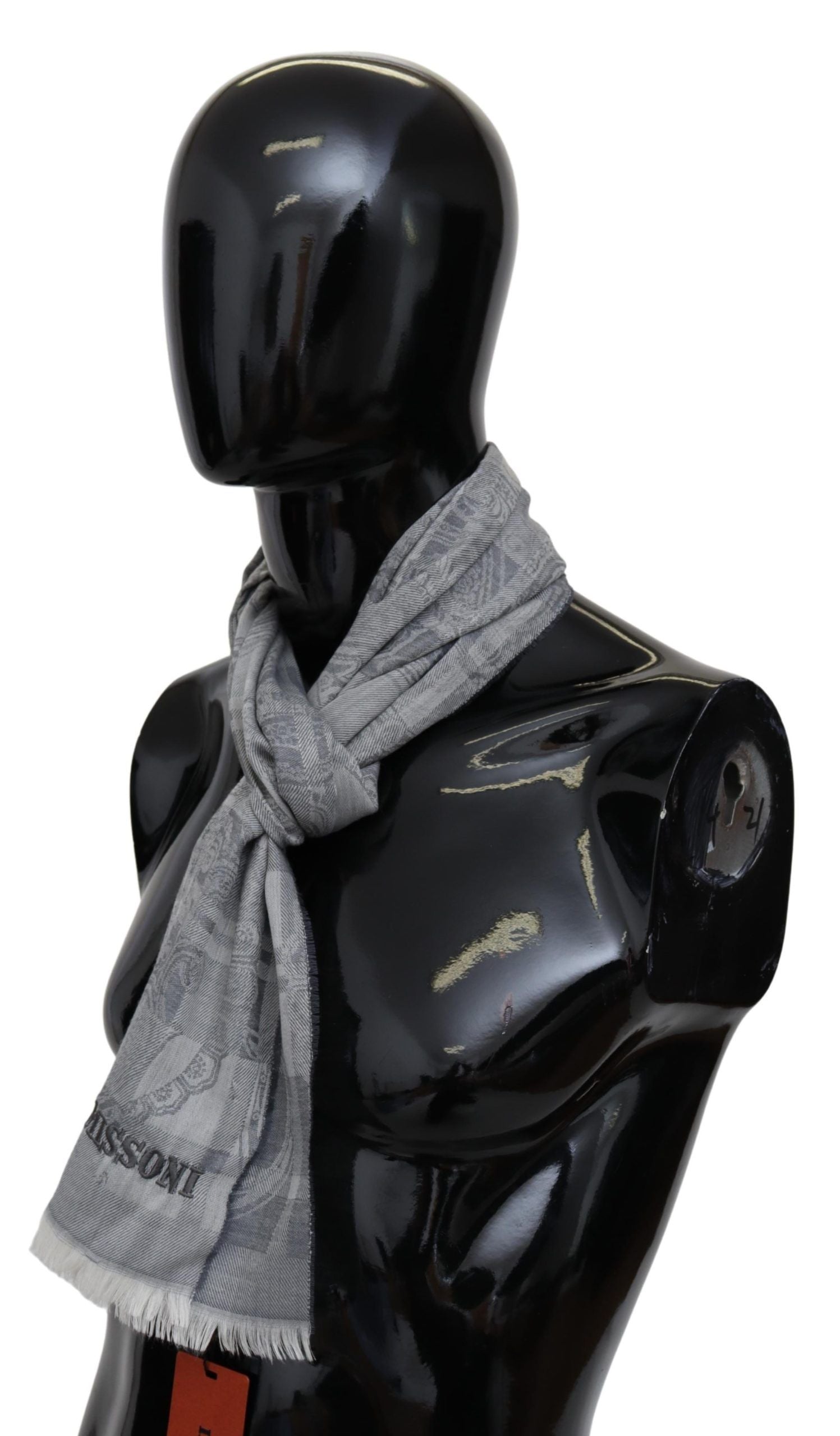 Missoni Chic Unisex-Wollschal in Grau mit Logo-Stickerei