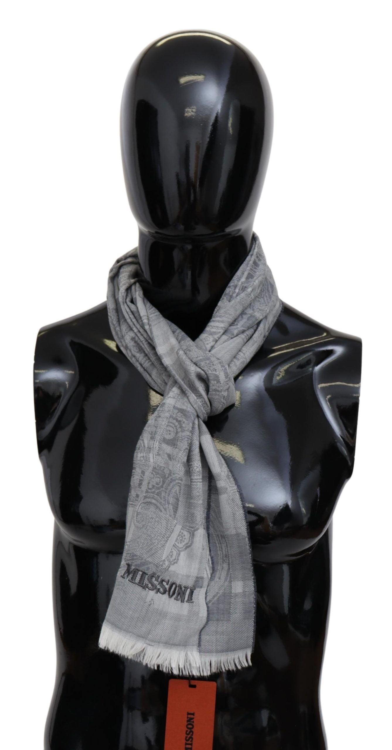 Missoni Chic Unisex-Wollschal in Grau mit Logo-Stickerei