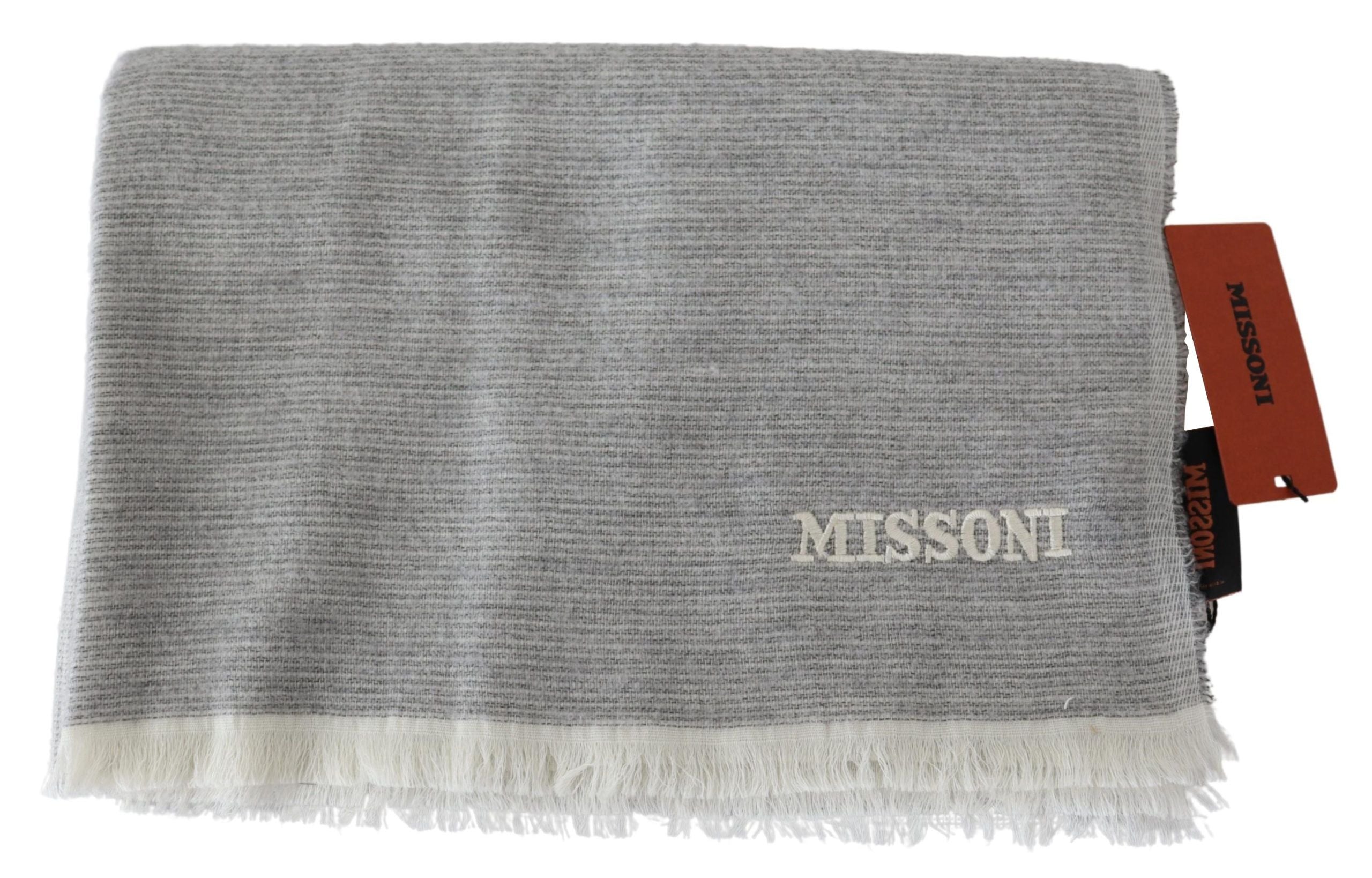 Missoni – Eleganter, beiger Wollschal mit Stickerei-Detail