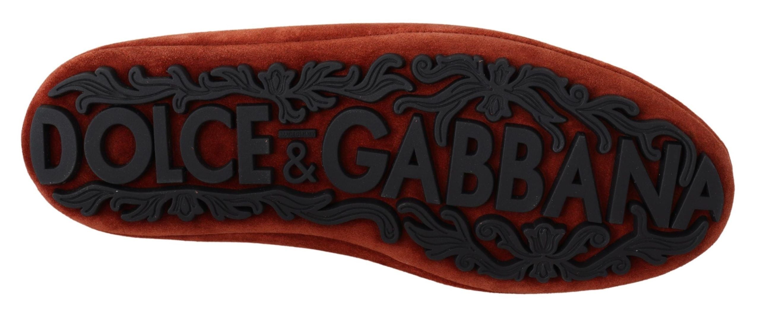 Dolce & Gabbana – Opulente orangefarbene Leder-Loafer mit Goldstickerei