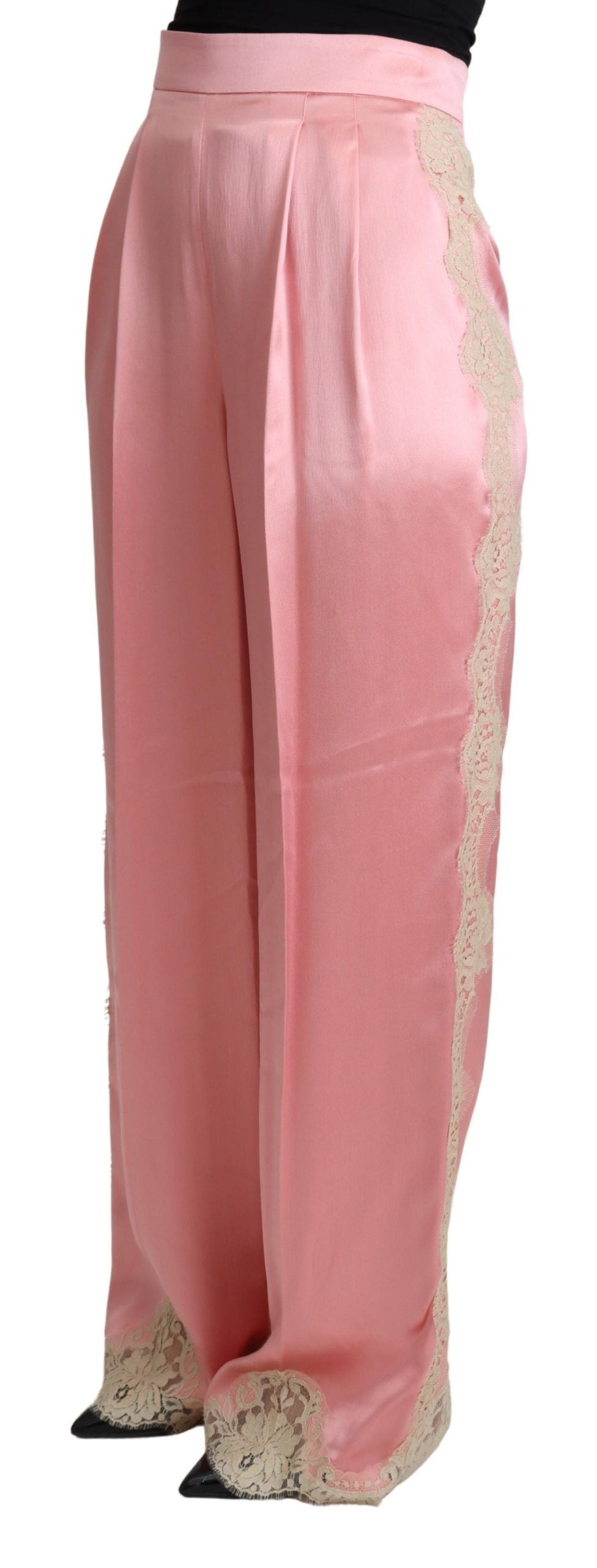 Dolce & Gabbana – Hose mit weitem Bein aus Satin aus Seidenmischung in Pink
