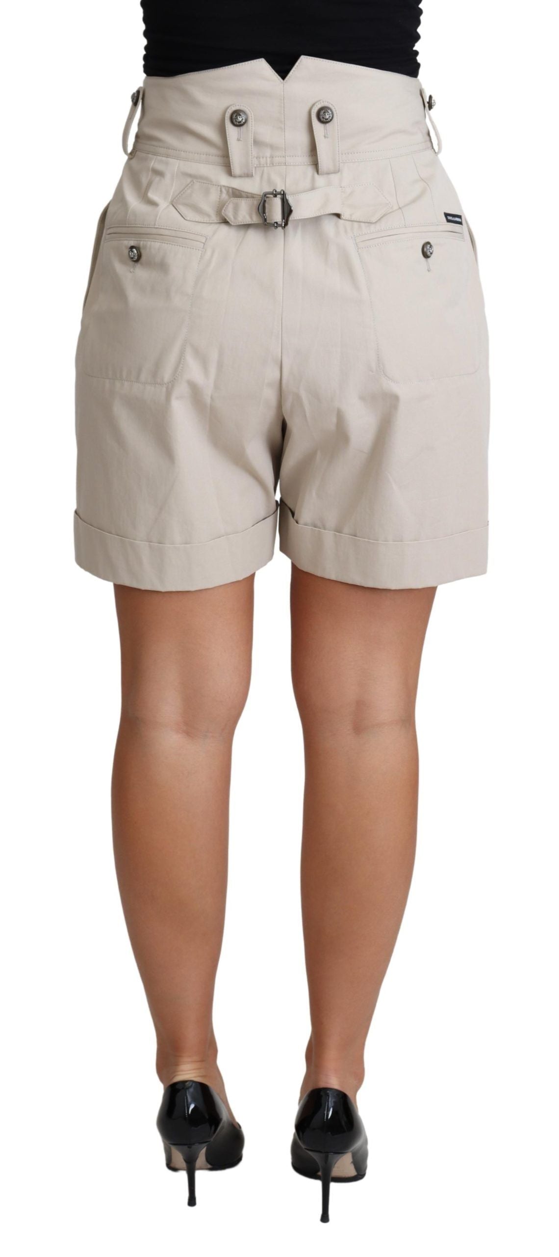 Pantaloni scurți plisați cu talie înaltă și chic bej Dolce & Gabbana
