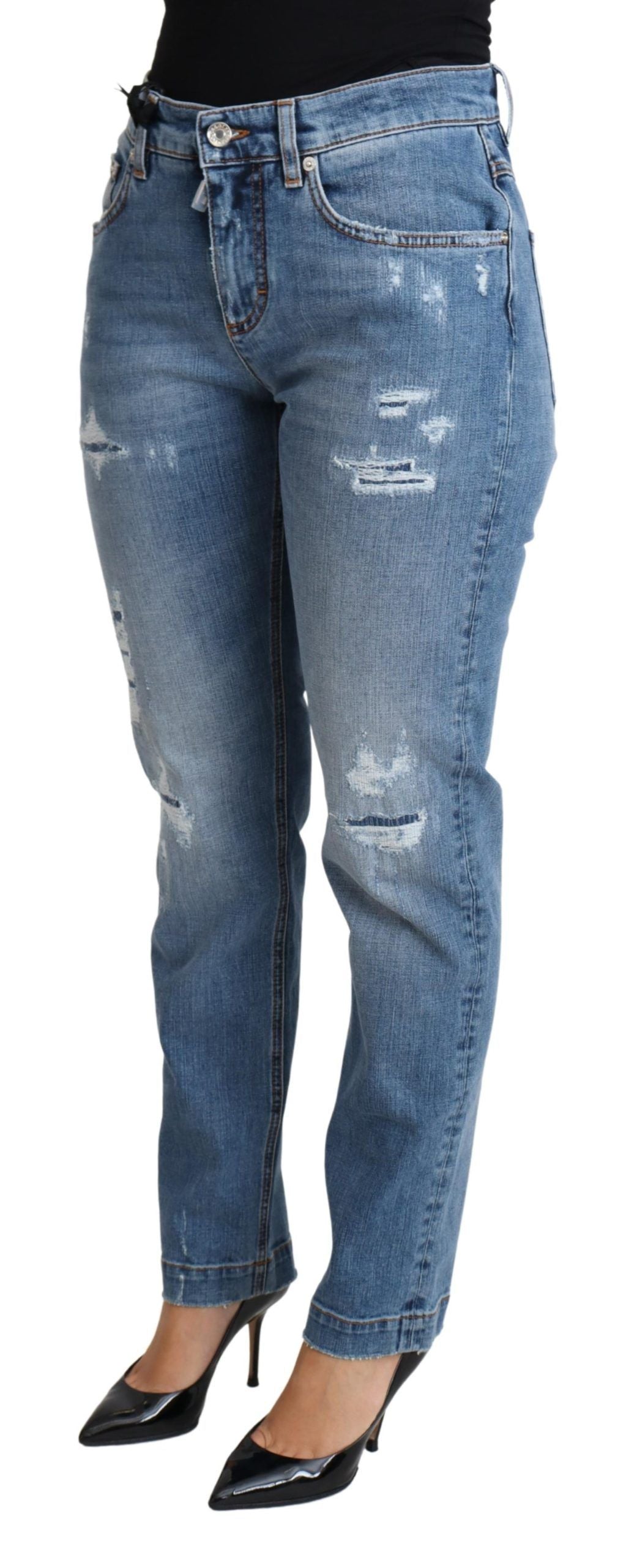 Dolce & Gabbana Schicke, hoch taillierte, zerfetzte Röhrenjeans