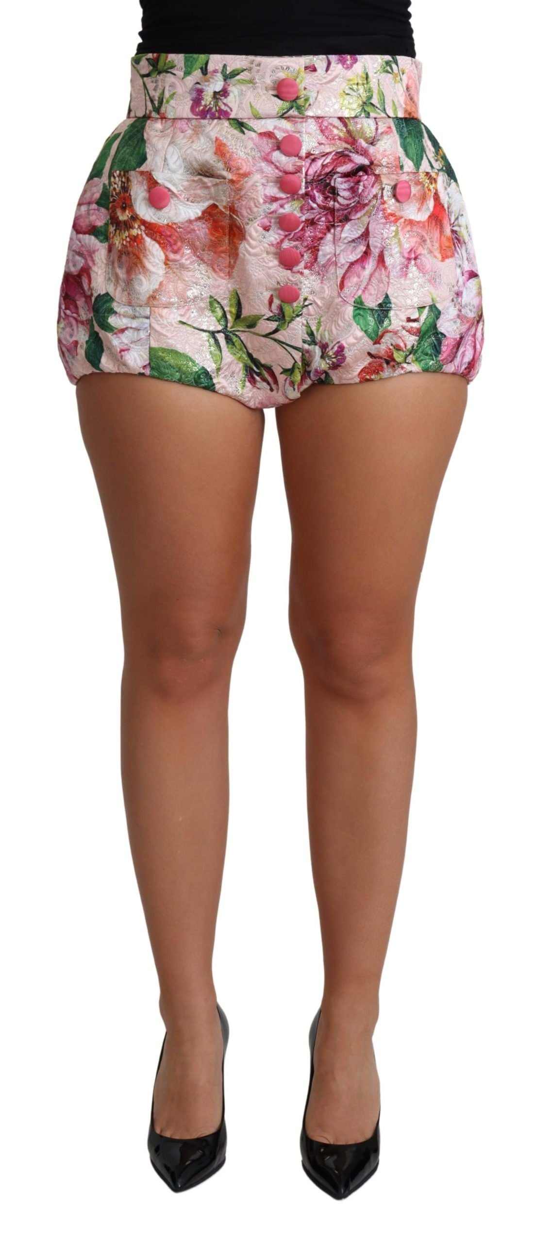 Pantaloni sport Dolce & Gabbana Chic roz cu talie înaltă și imprimeu floral