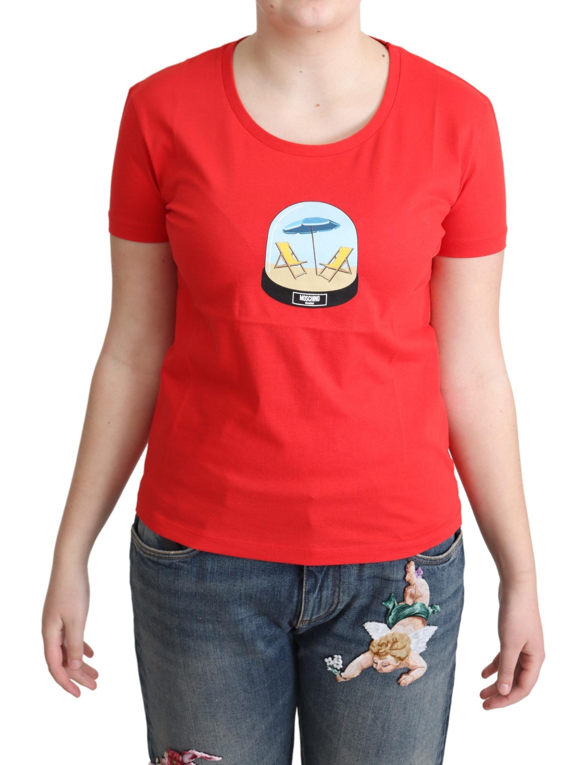 Tricou Moschino Chic roșu din bumbac cu imprimeu semnătură