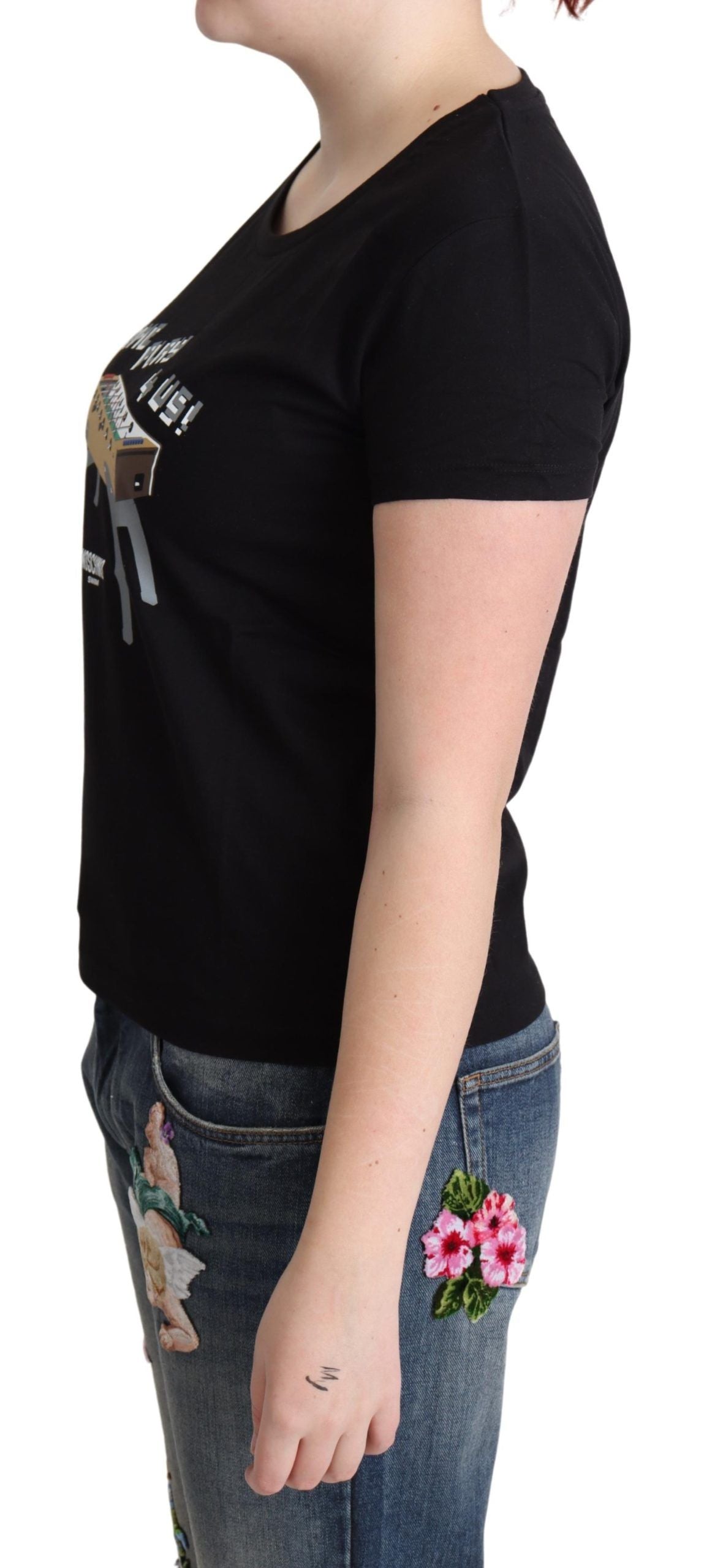 Tricou Moschino Chic negru din bumbac cu imprimeu jucăuș