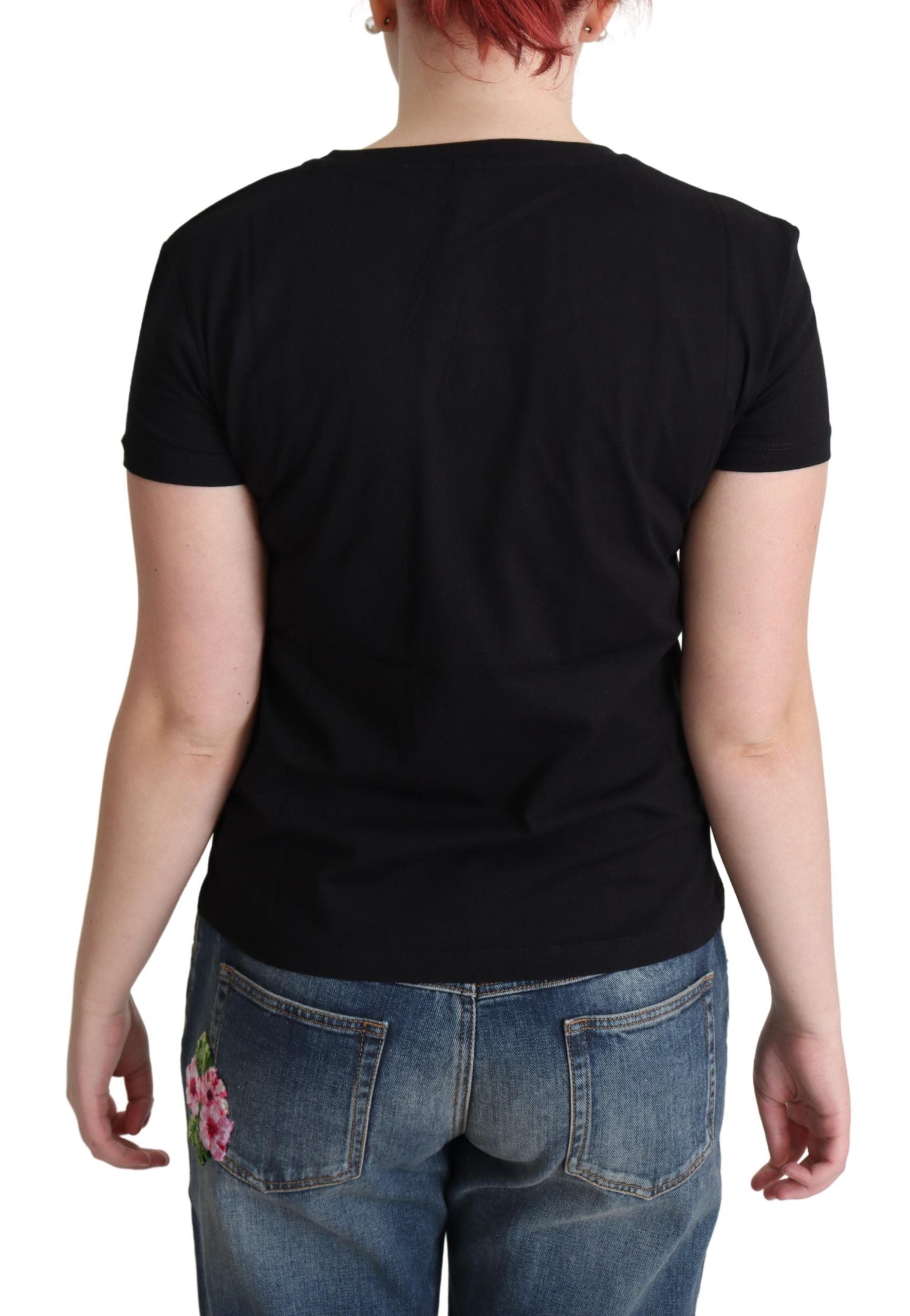 Tricou Moschino Chic negru din bumbac cu imprimeu jucăuș