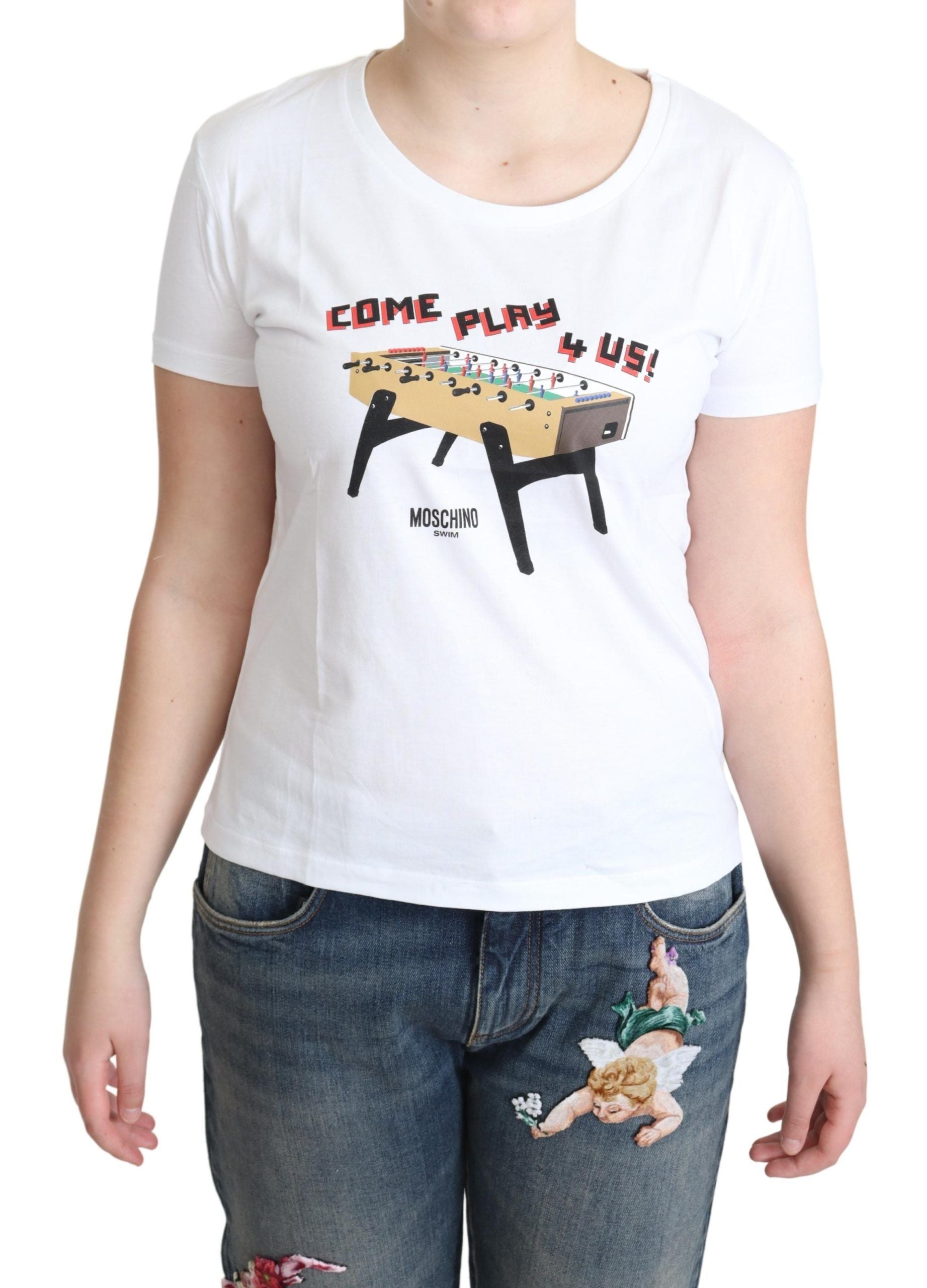 Tricou Moschino Chic din bumbac cu guler rotund și imprimeu jucăuș