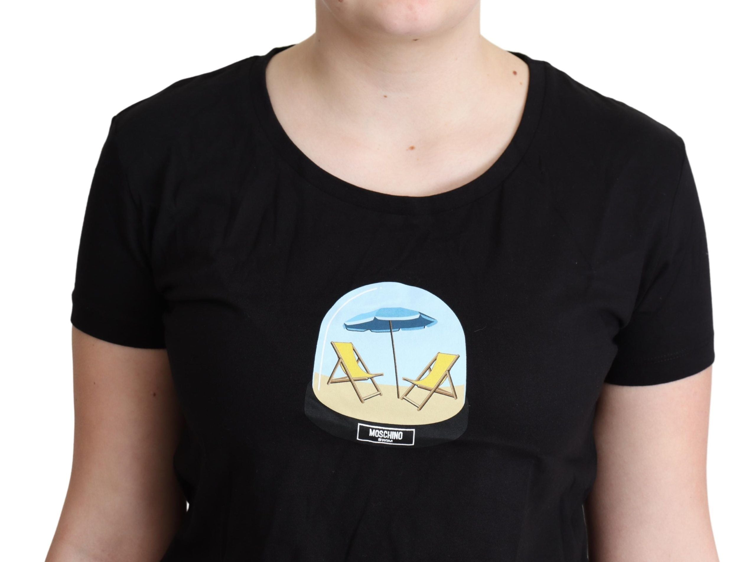 Tricou Moschino Chic negru din bumbac cu guler rotund