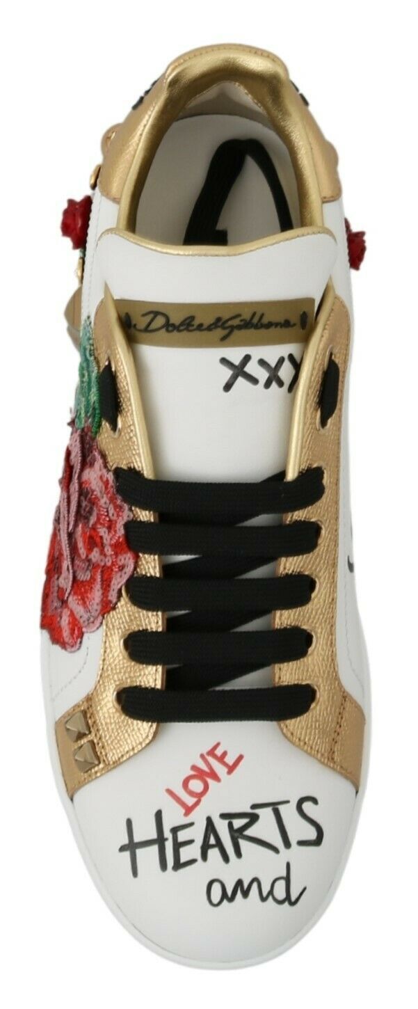 Dolce & Gabbana Elegante Sneakers aus Leder mit Pailletten und Blumenmuster