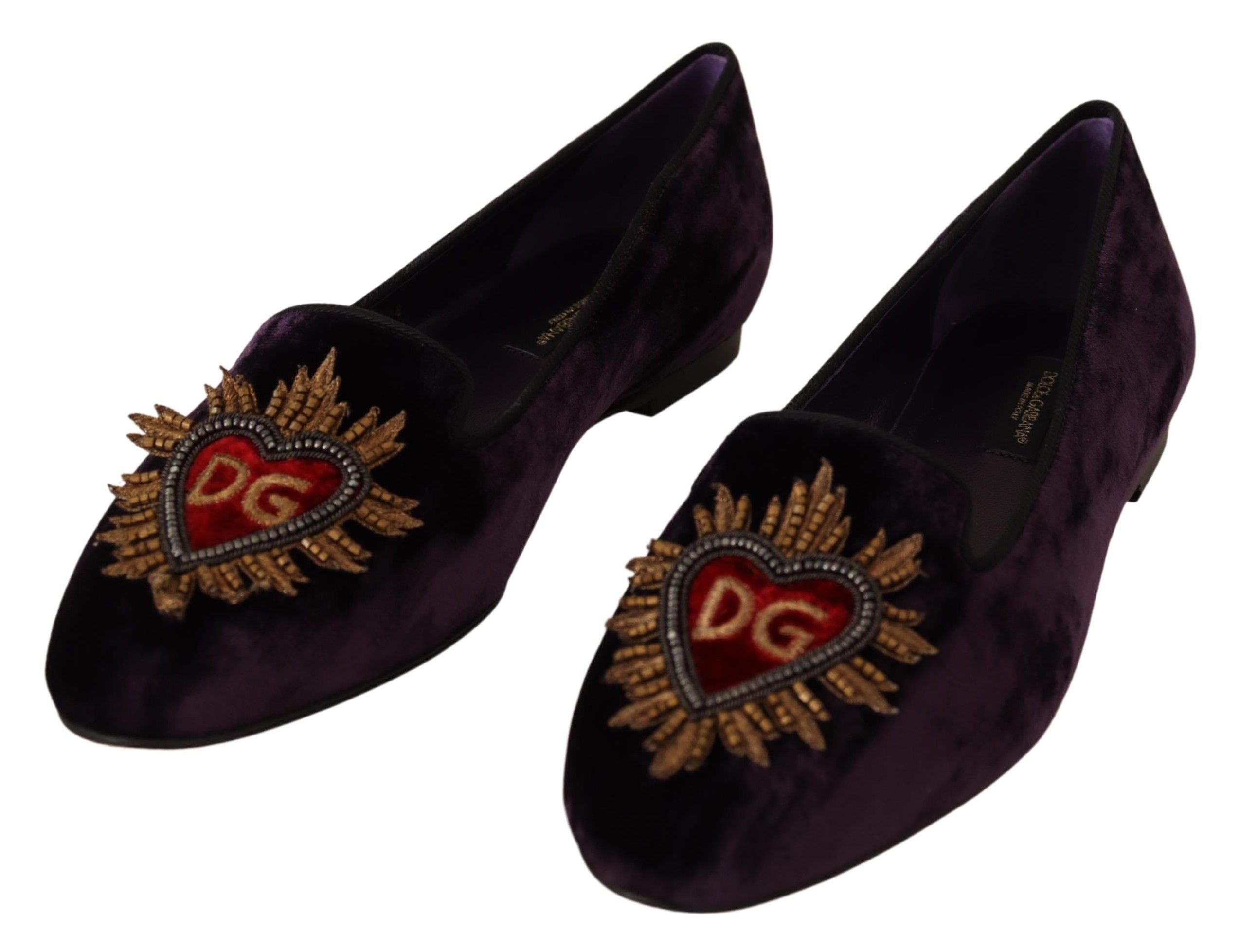 Mocasini Dolce & Gabbana Chic Purple din catifea cu detaliu inimă