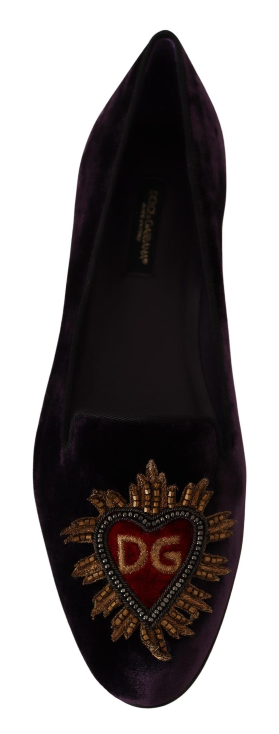 Mocasini Dolce & Gabbana Chic Purple din catifea cu detaliu inimă