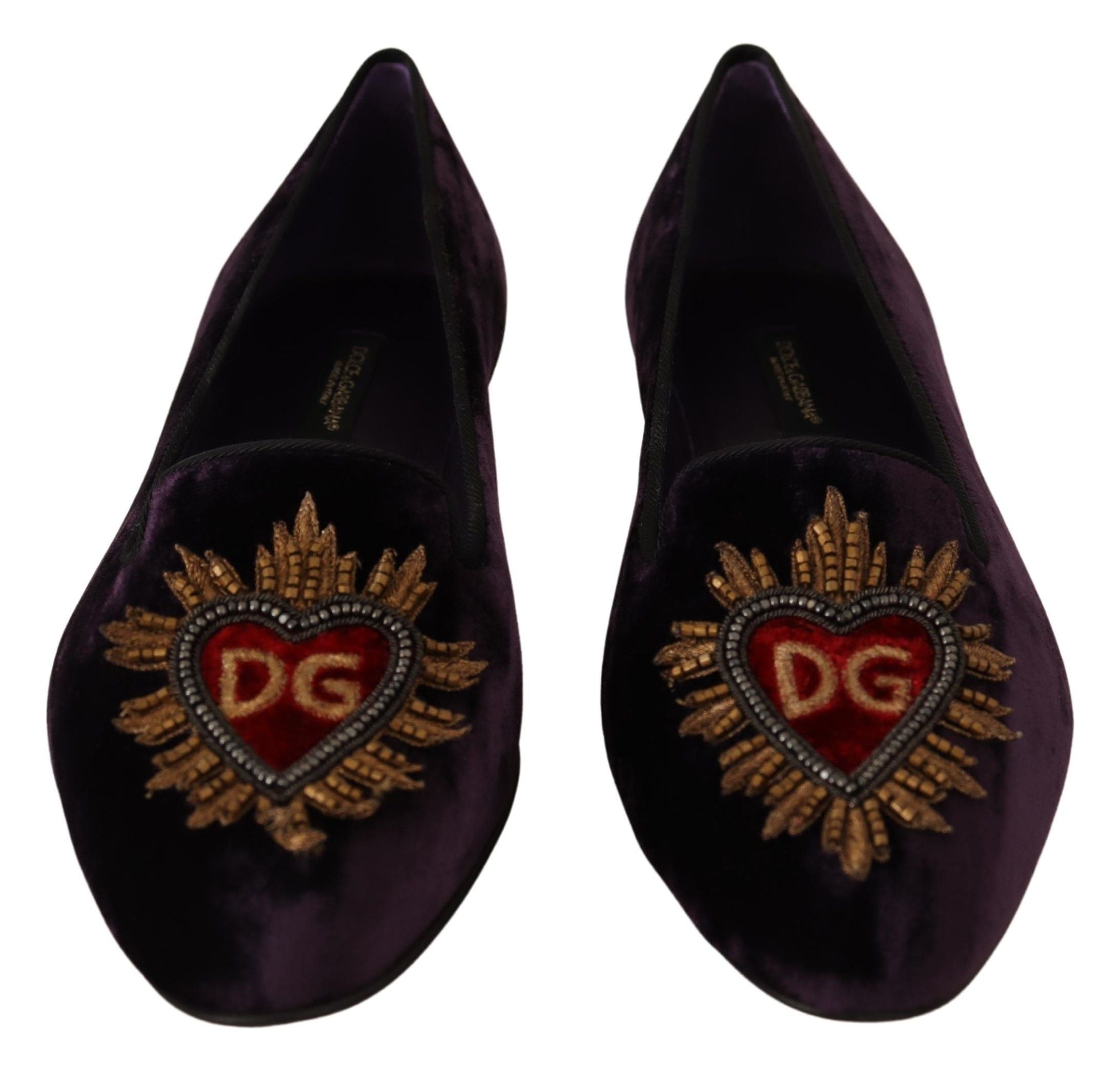 Mocasini Dolce & Gabbana Chic Purple din catifea cu detaliu inimă
