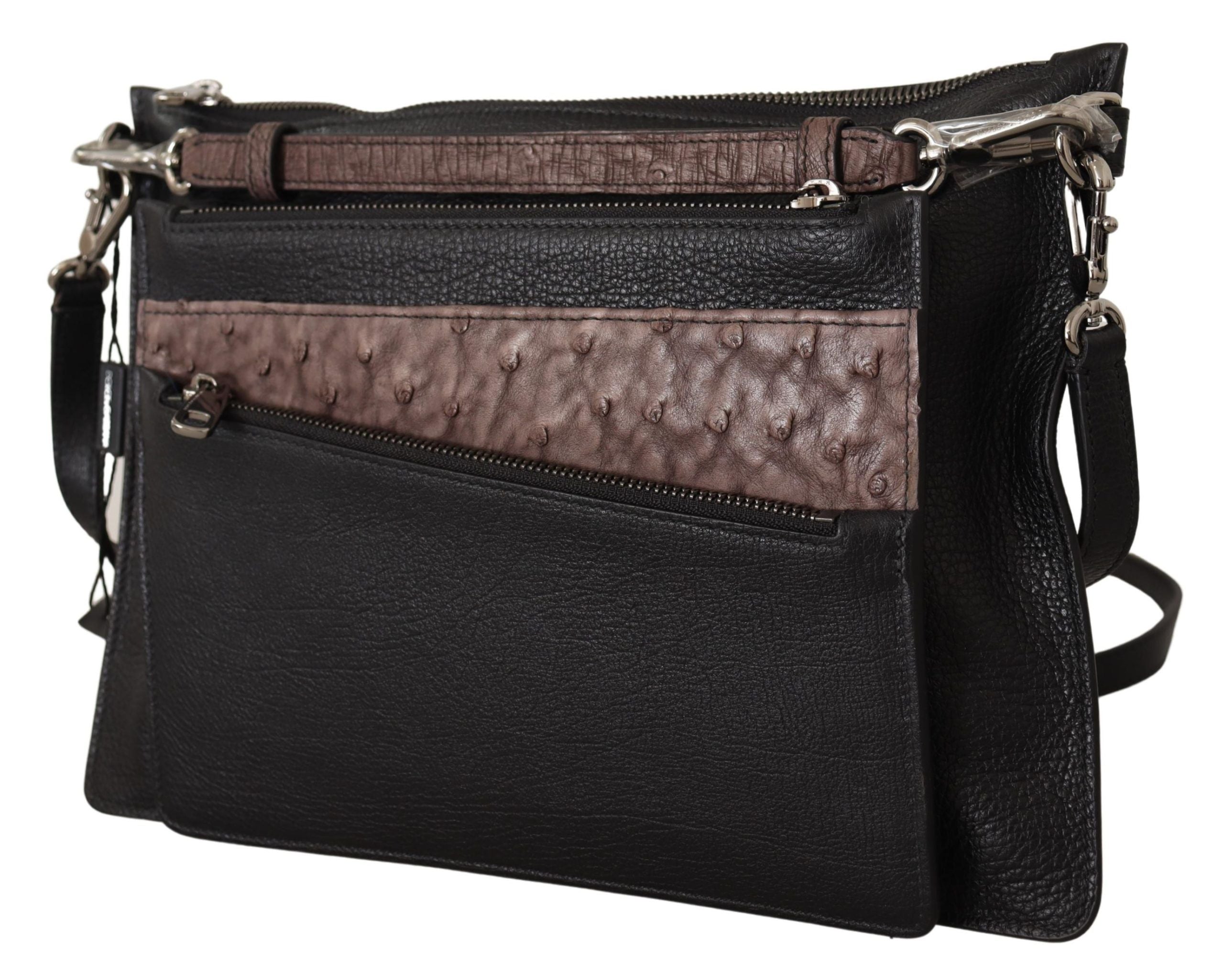 Dolce & Gabbana Elegante Sling-Umhängetasche aus schwarzem Leder