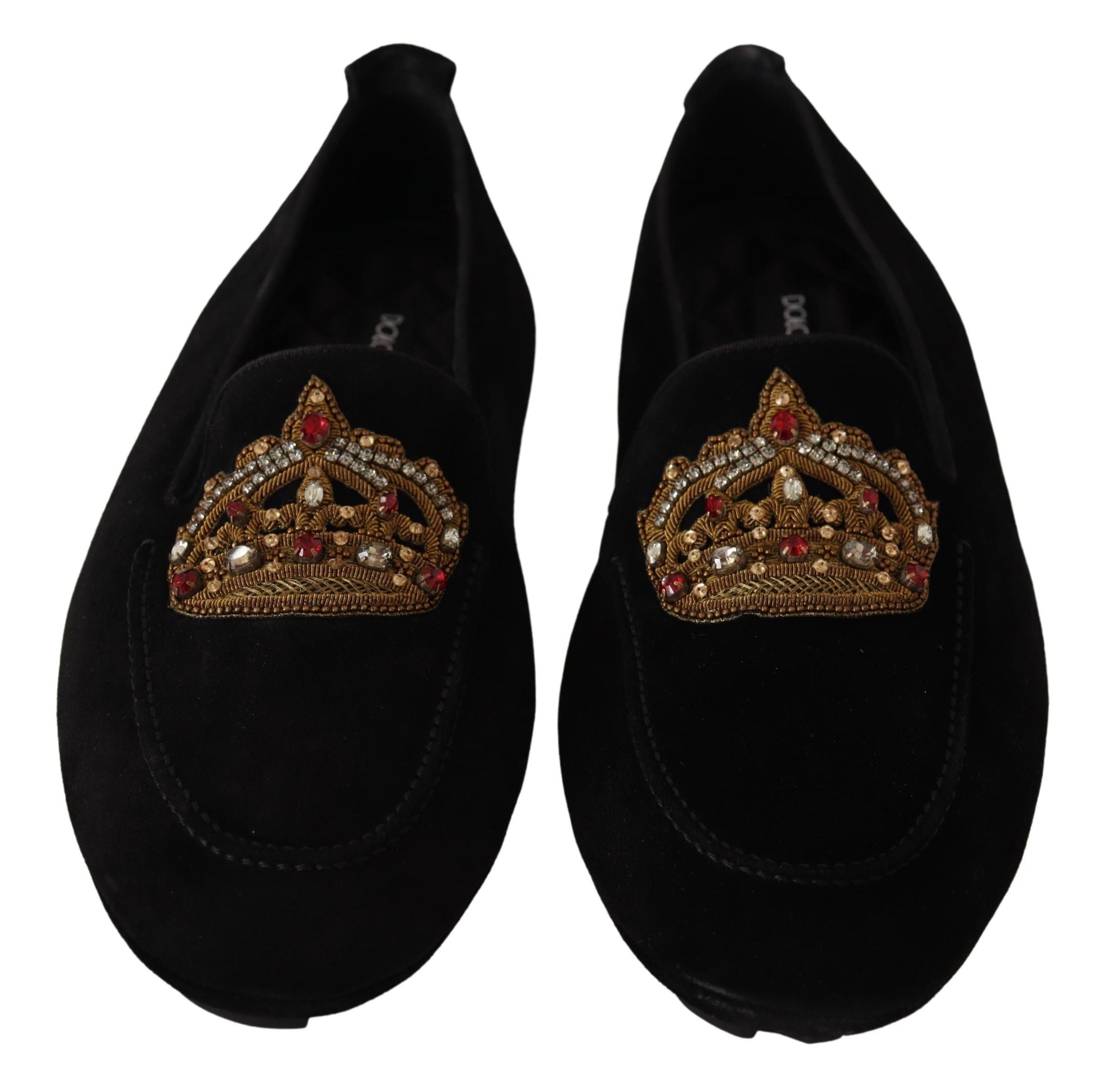 Dolce & Gabbana – Elegante Loafer-Slides aus schwarzem Leder mit goldener Stickerei