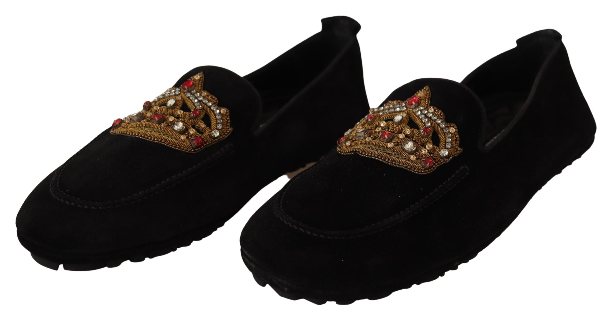 Dolce & Gabbana – Elegante Loafer-Slides aus schwarzem Leder mit goldener Stickerei