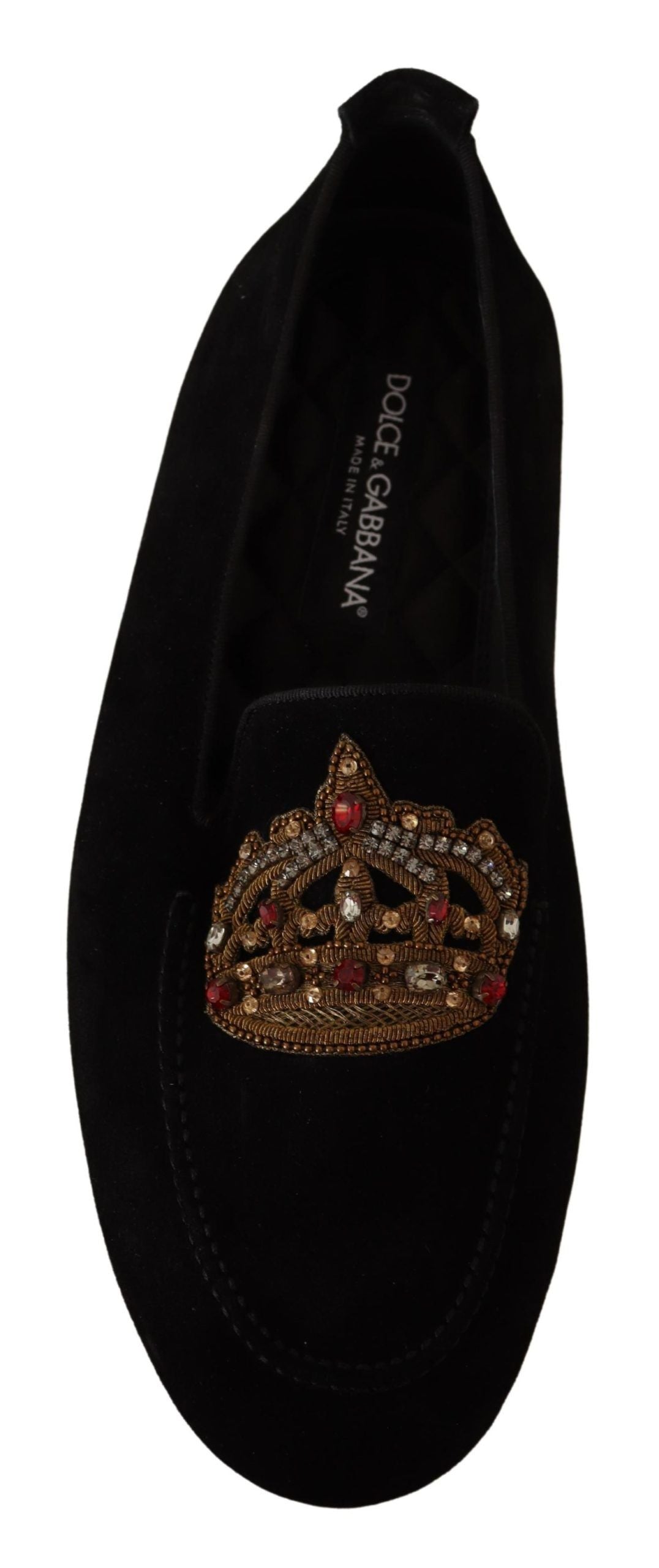 Dolce & Gabbana – Elegante Loafer-Slides aus schwarzem Leder mit goldener Stickerei