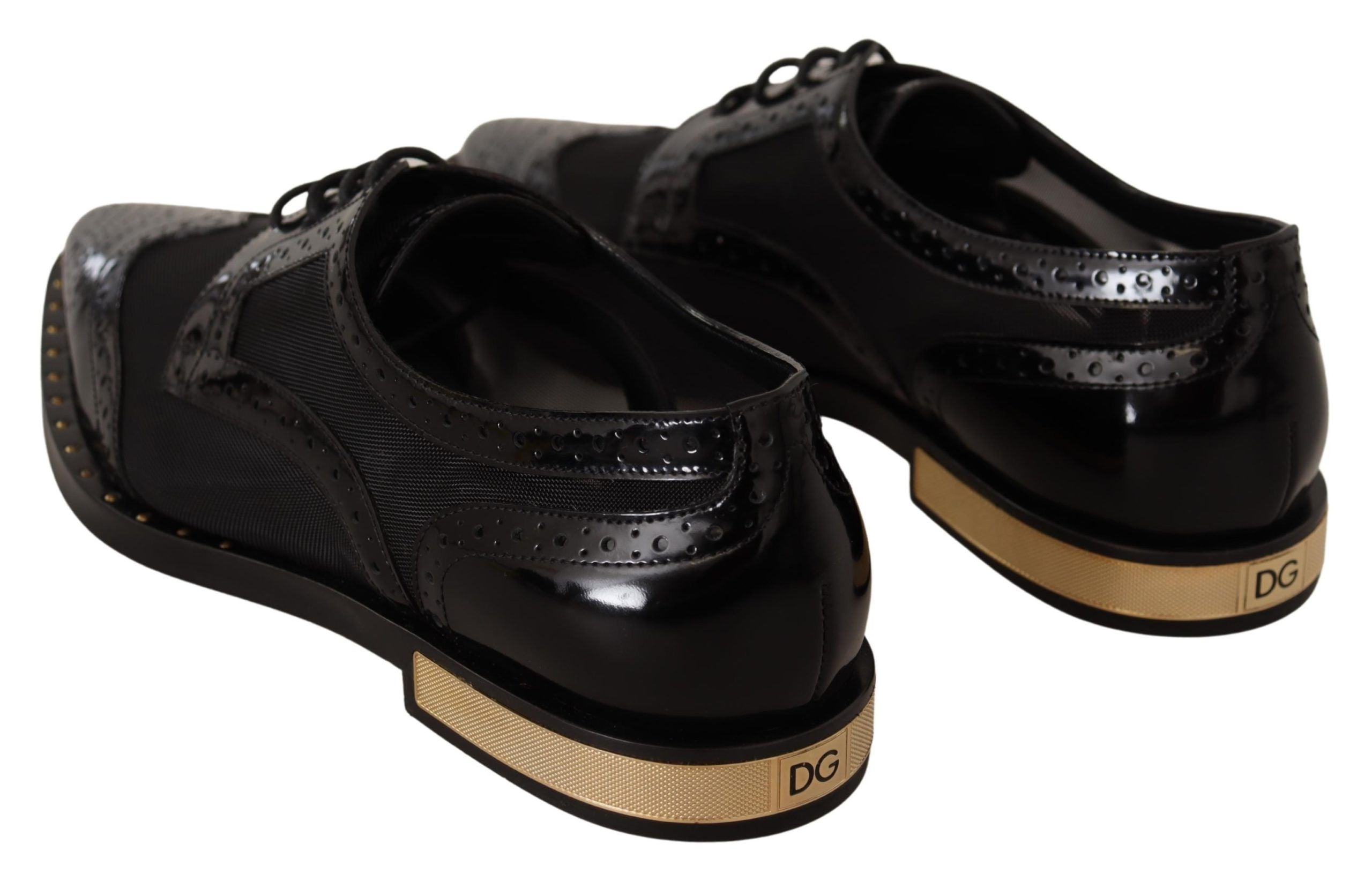 Dolce & Gabbana Elegante schwarze Oxford-Schnürschuhe mit Goldbesatz