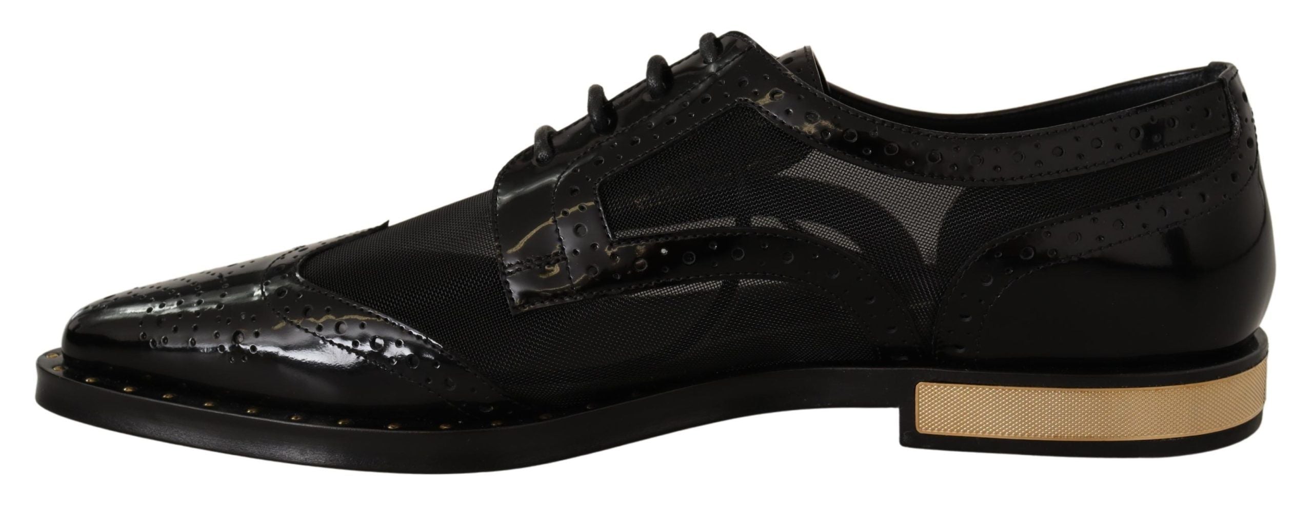 Dolce & Gabbana Elegante schwarze Oxford-Schnürschuhe mit Goldbesatz