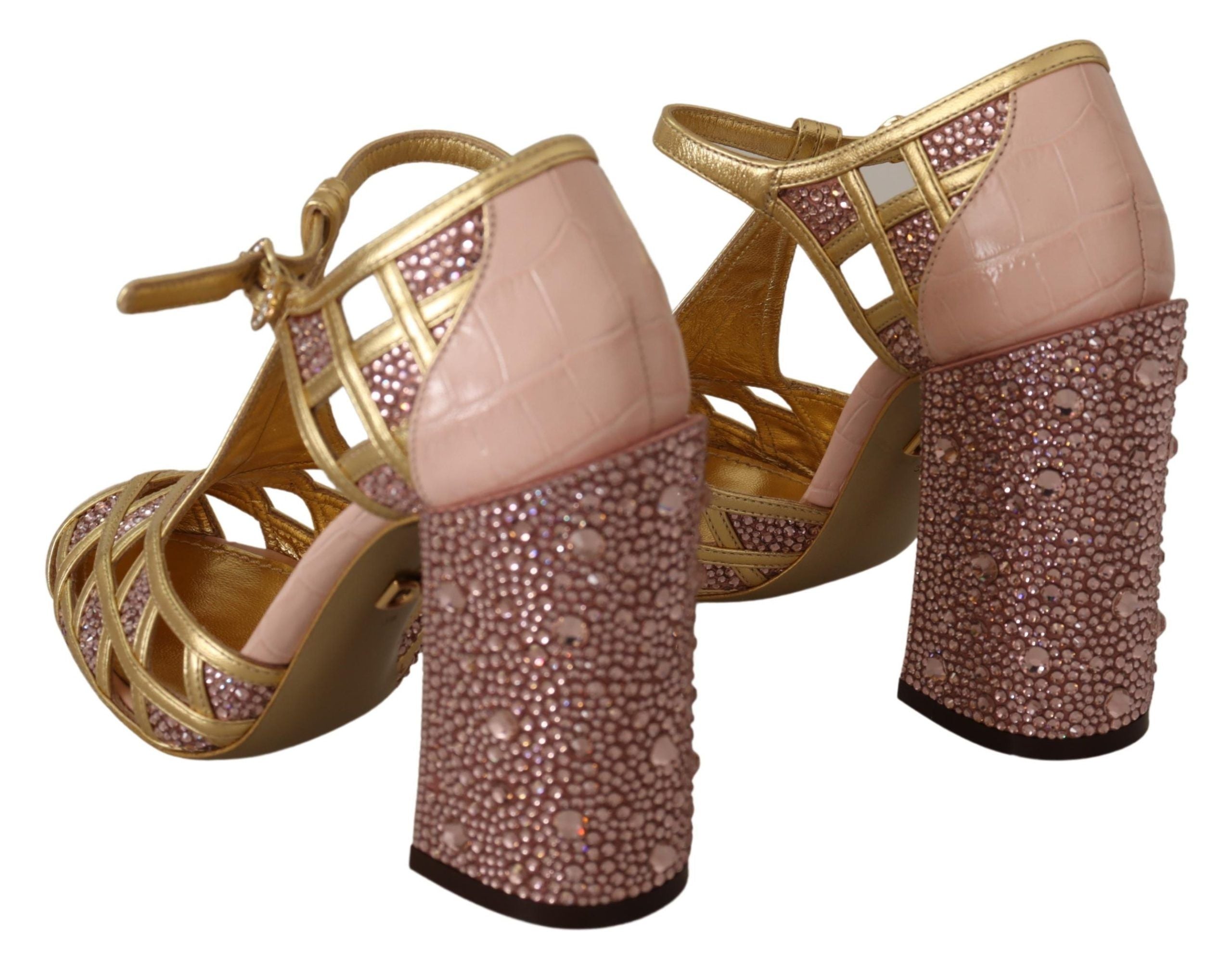 Dolce & Gabbana Pumps aus seidendurchwirktem Leder mit Kristallen in Roségold