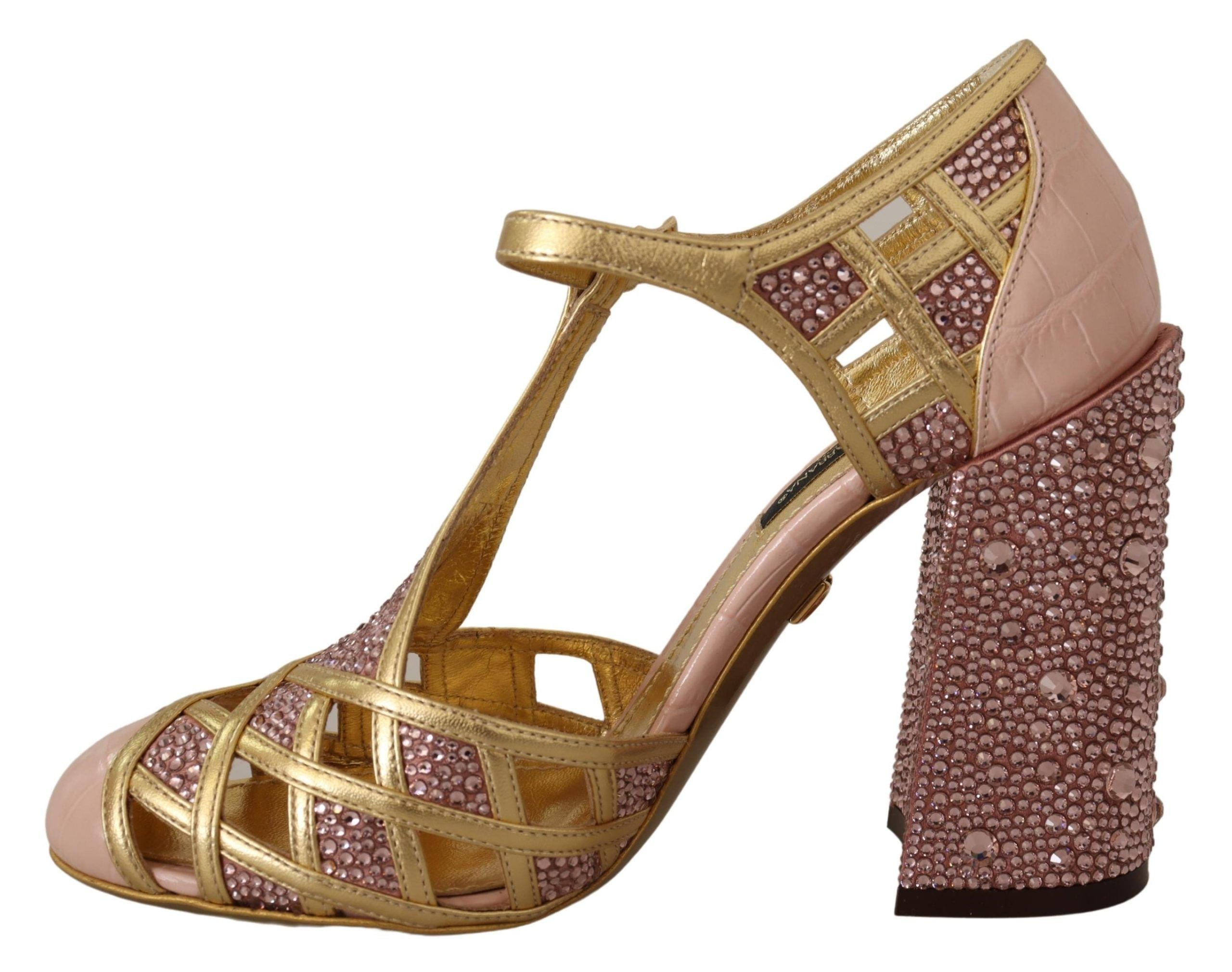 Dolce & Gabbana Pumps aus seidendurchwirktem Leder mit Kristallen in Roségold