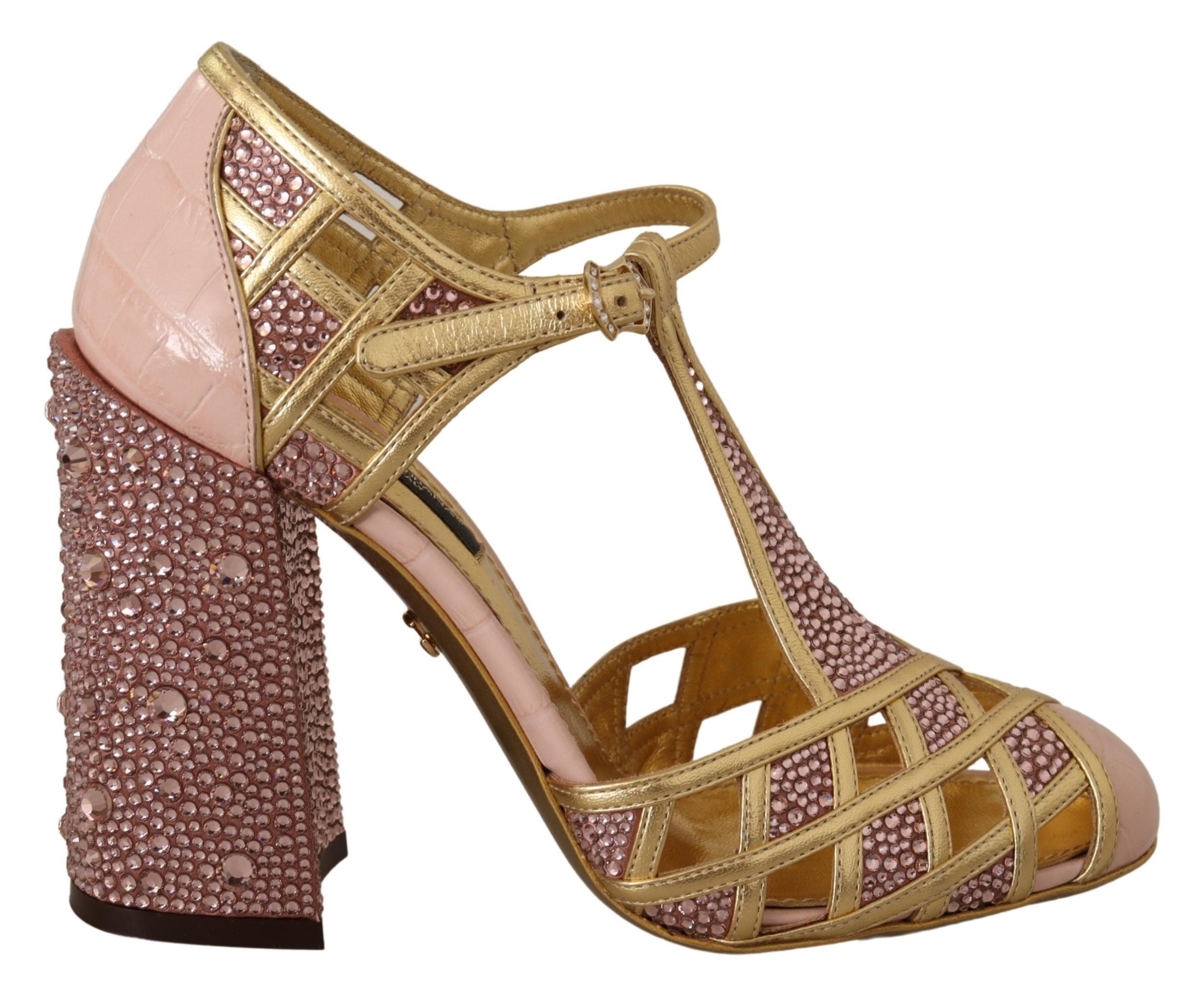 Dolce & Gabbana Pumps aus seidendurchwirktem Leder mit Kristallen in Roségold