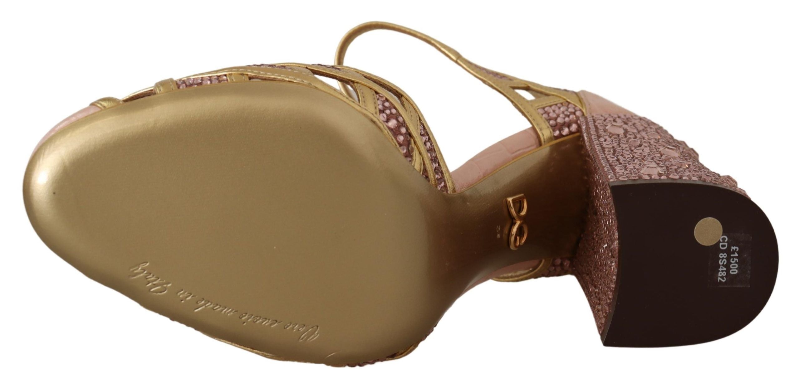 Dolce & Gabbana Pumps aus seidendurchwirktem Leder mit Kristallen in Roségold
