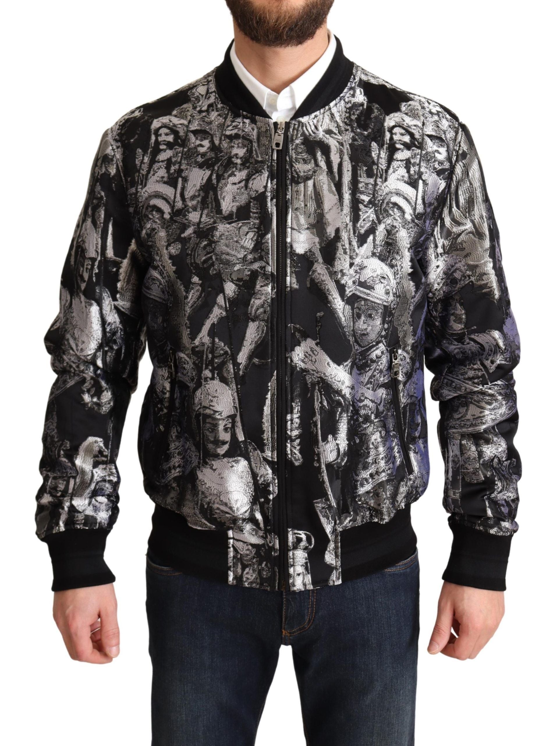 Dolce & Gabbana Jachetă bomber elegantă neagră cu detalii argintii
