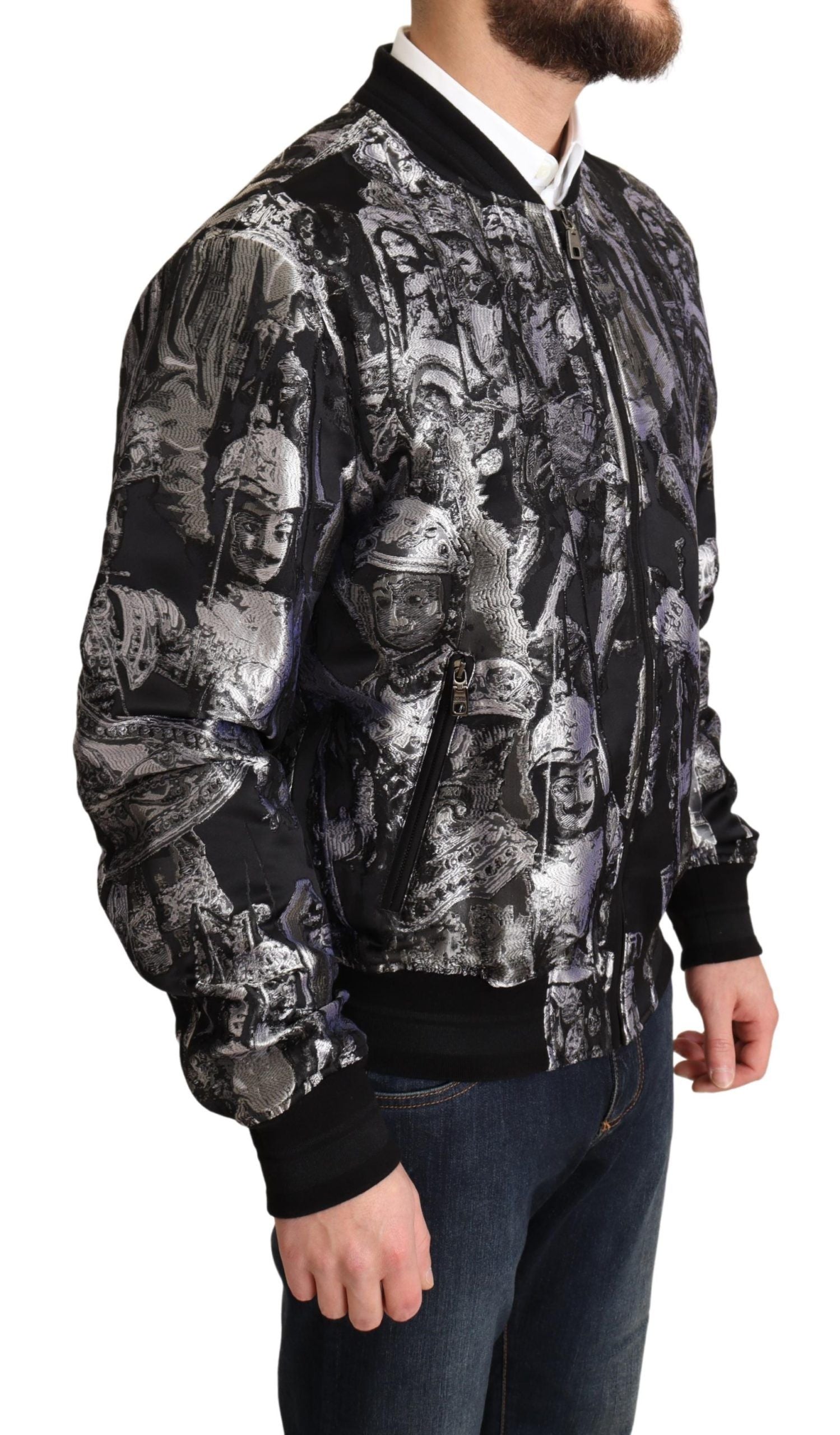 Dolce & Gabbana Jachetă bomber elegantă neagră cu detalii argintii