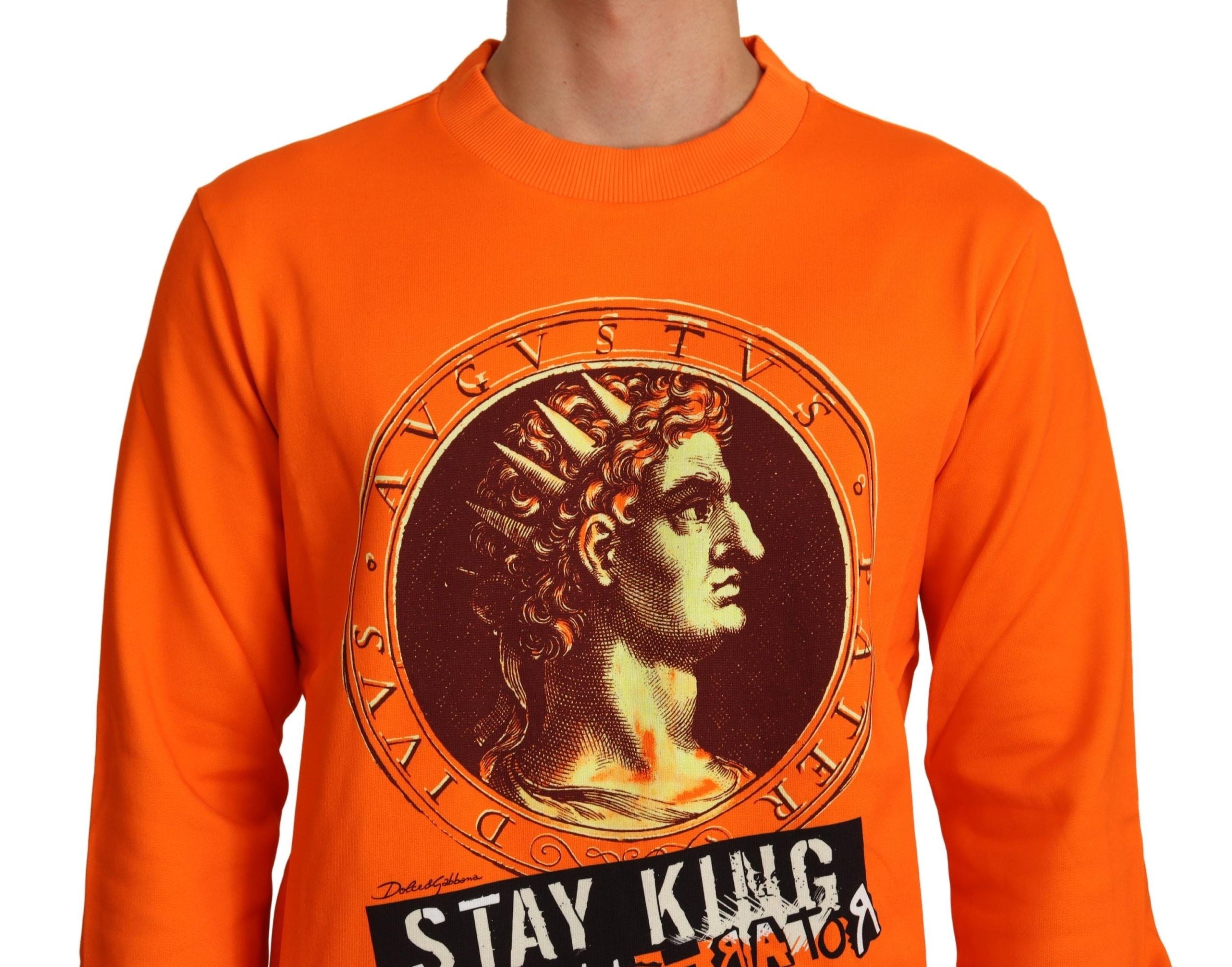 Pulover Dolce & Gabbana Regal Crewneck din bumbac, portocaliu