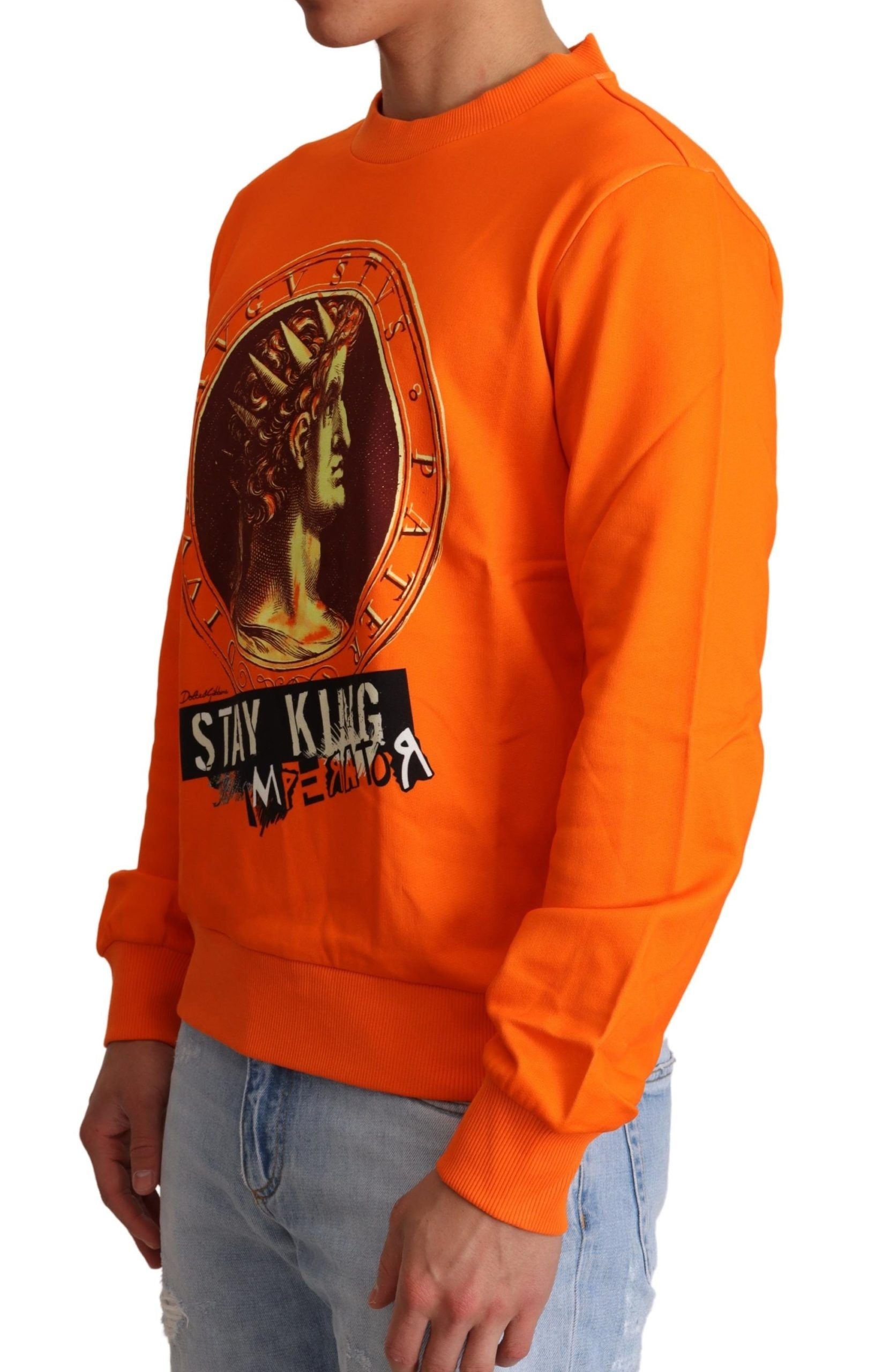 Pulover Dolce & Gabbana Regal Crewneck din bumbac, portocaliu