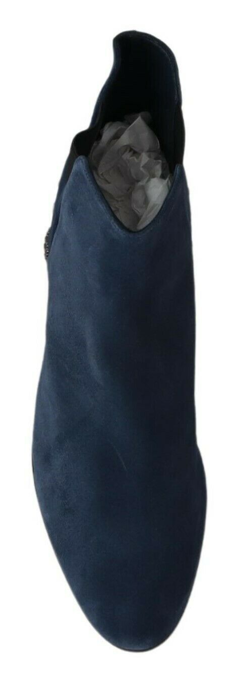 Dolce & Gabbana Schicke blaue Wildlederstiefel mit halbhoher Wadenhöhe und Nietendetails