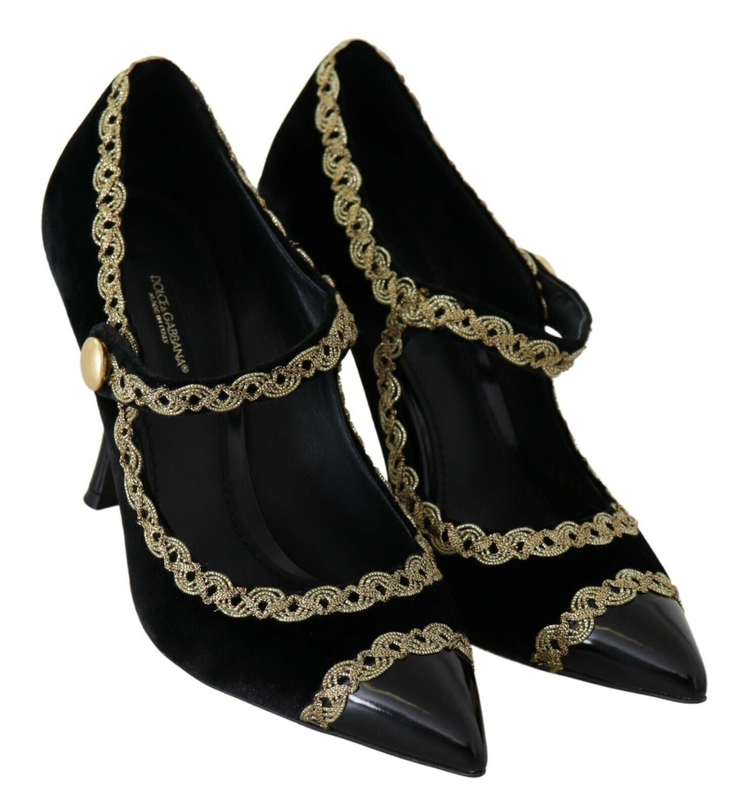 Dolce & Gabbana Pantofi cu toc eleganți din catifea neagră cu broderie aurie