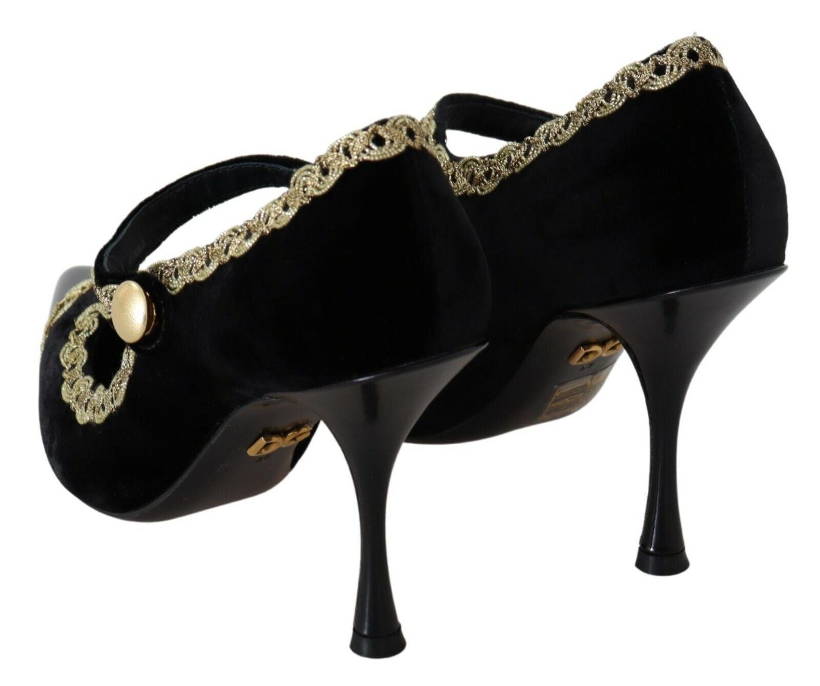 Dolce & Gabbana Pantofi cu toc eleganți din catifea neagră cu broderie aurie