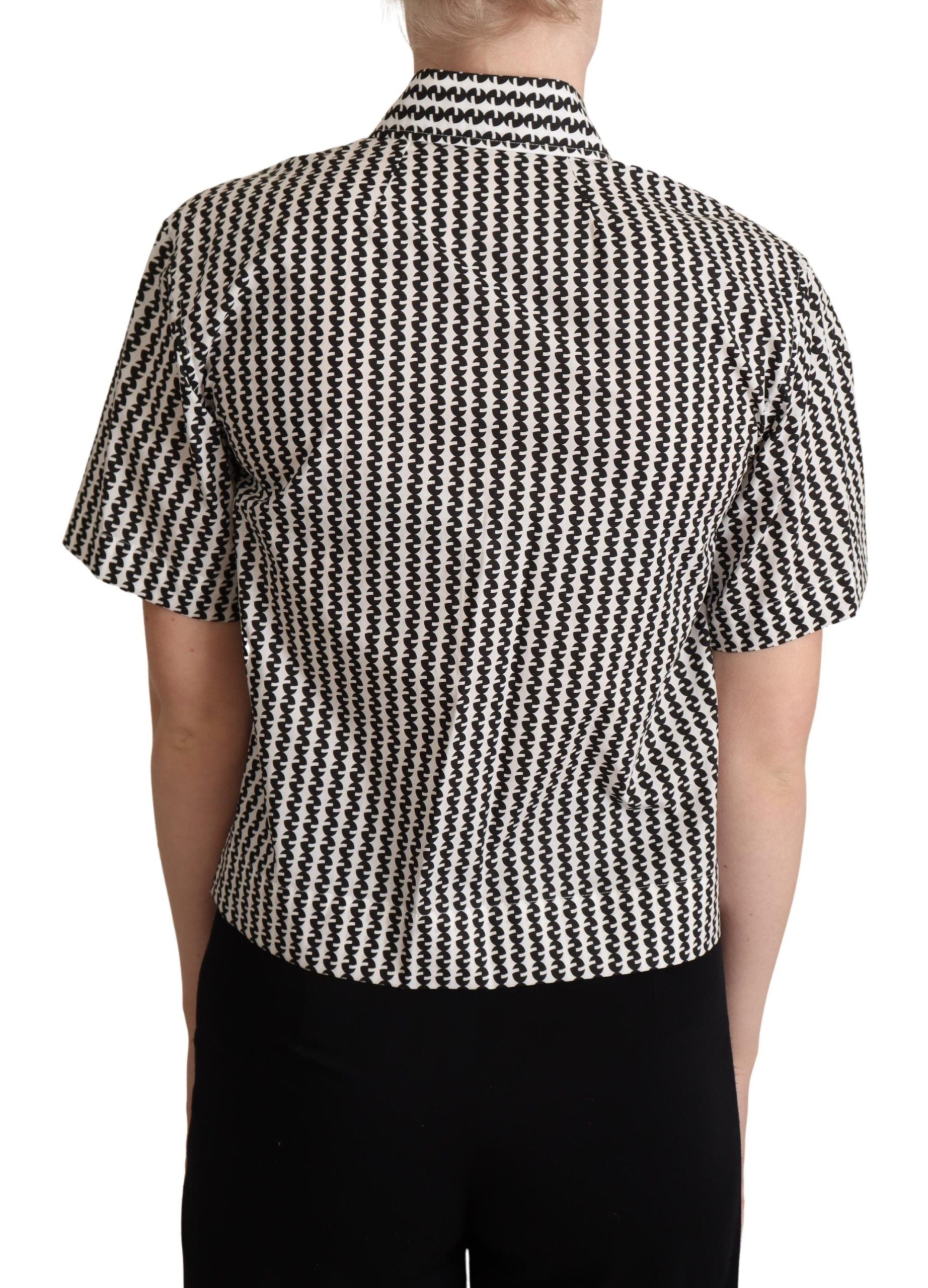 Dolce & Gabbana Tricou polo elegant din bumbac cu model alb-negru
