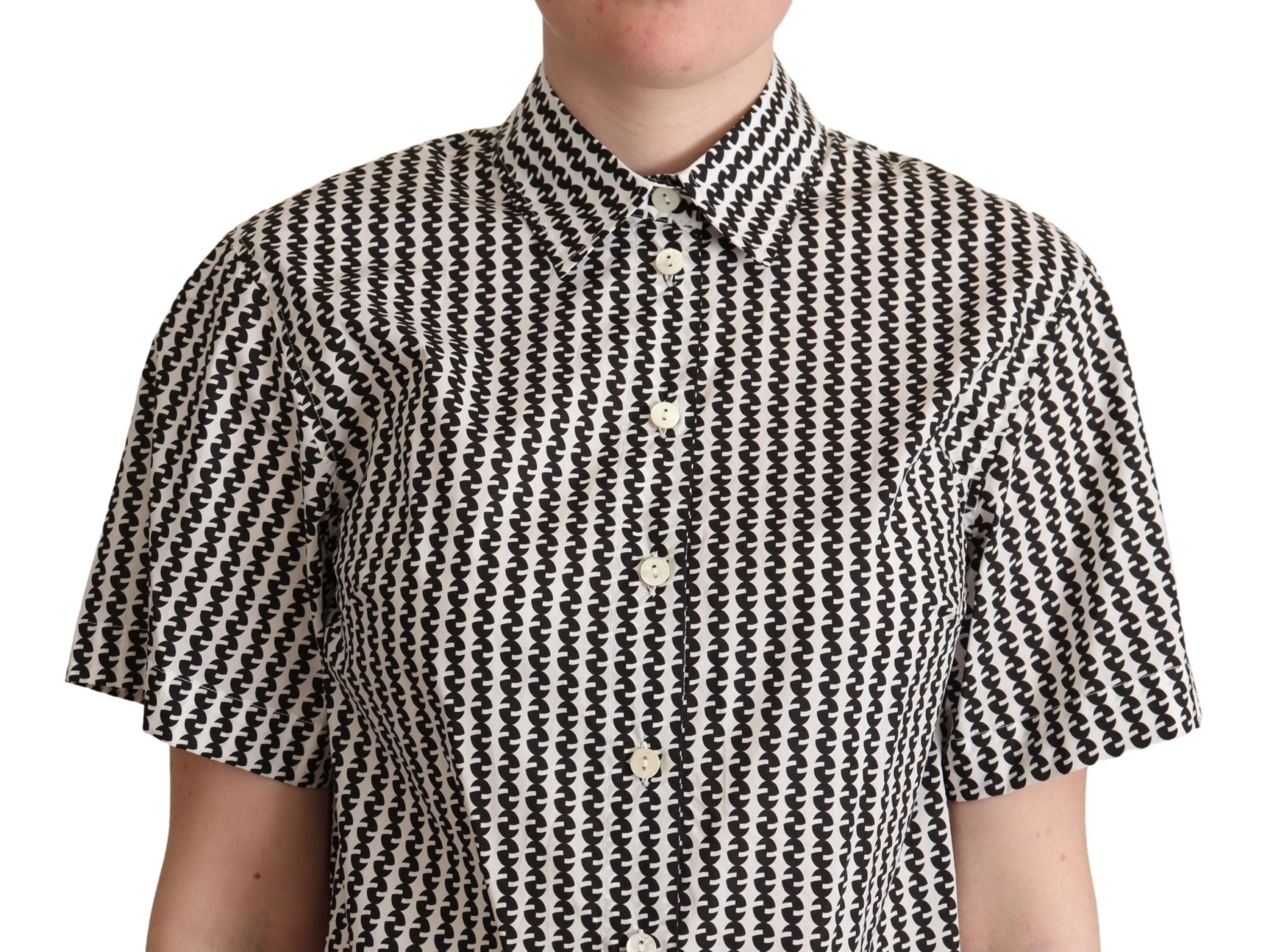 Dolce & Gabbana Tricou polo elegant din bumbac cu model alb-negru