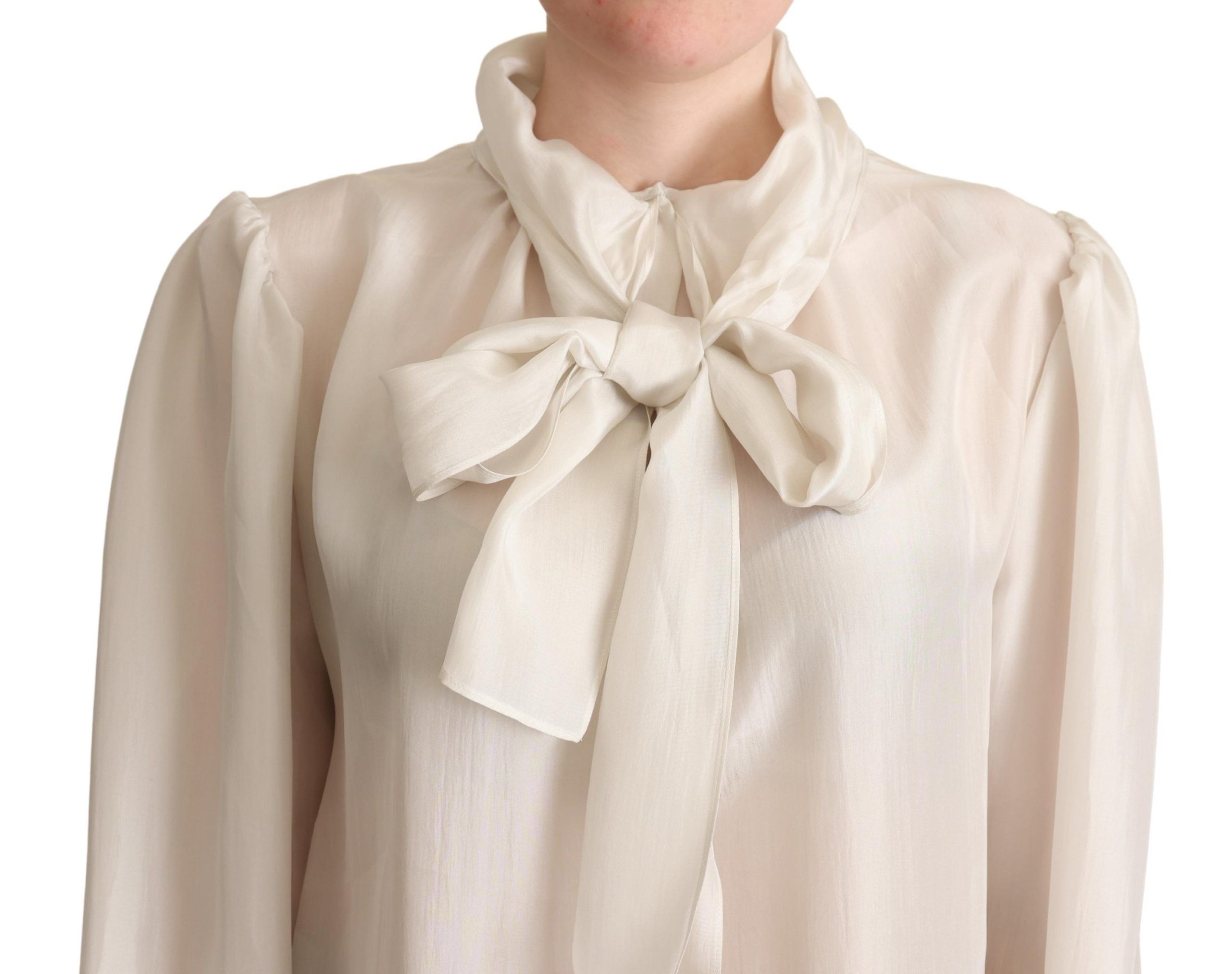 Dolce & Gabbana Elegante hellgraue Ascot-Bluse aus Seide