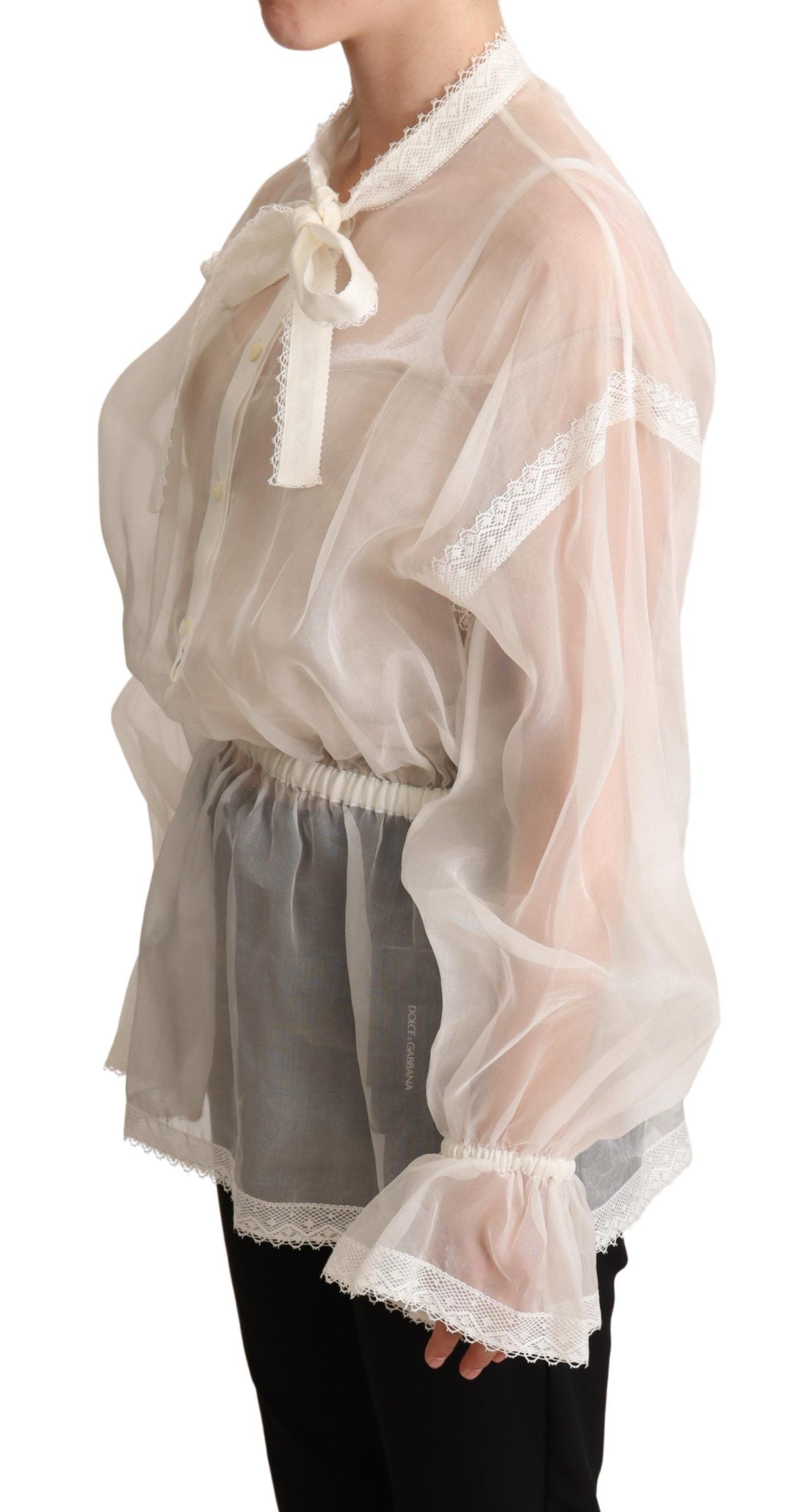 Dolce & Gabbana Elegante weiße Ascot-Bluse aus Seide und Baumwolle