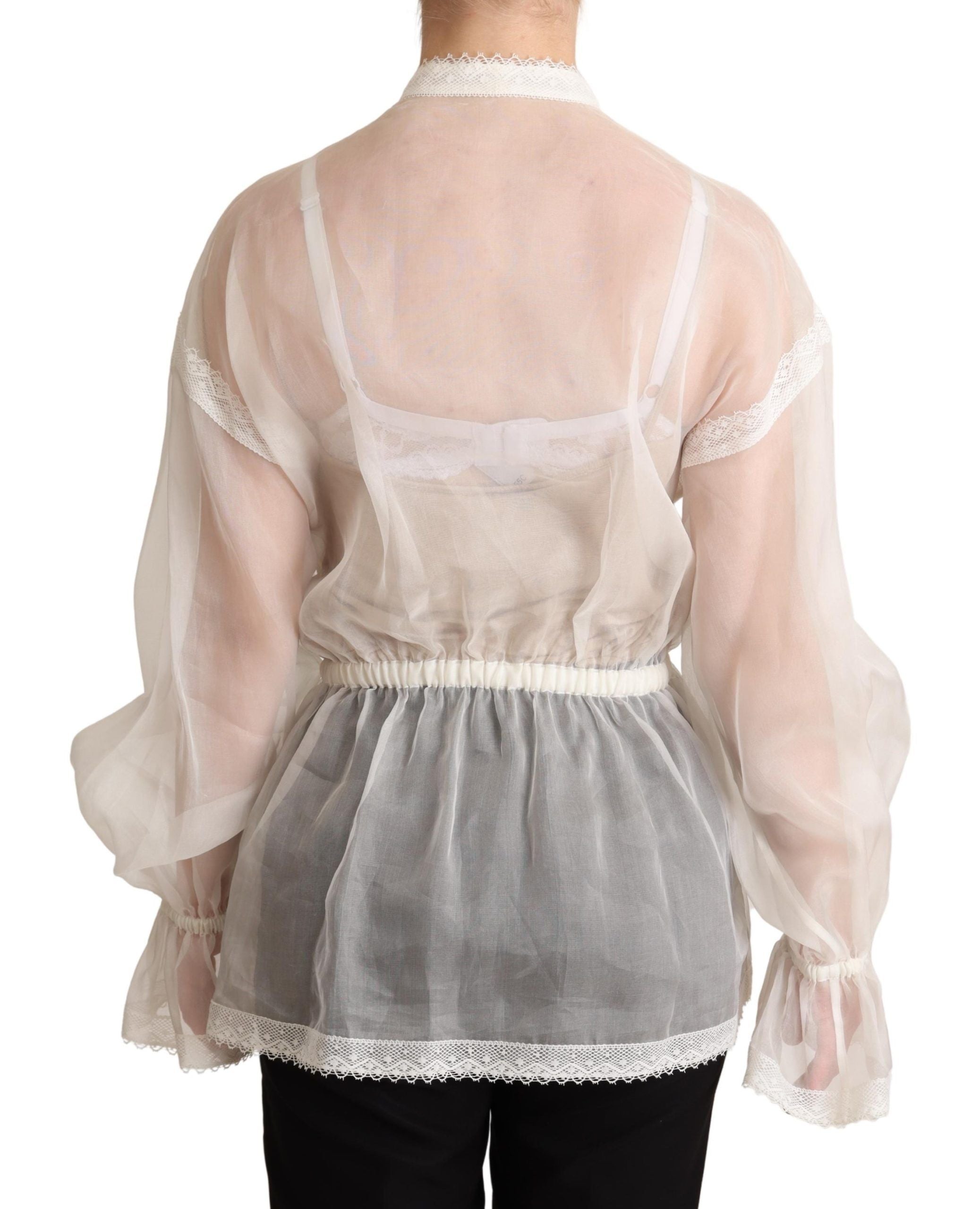 Dolce & Gabbana Elegante weiße Ascot-Bluse aus Seide und Baumwolle