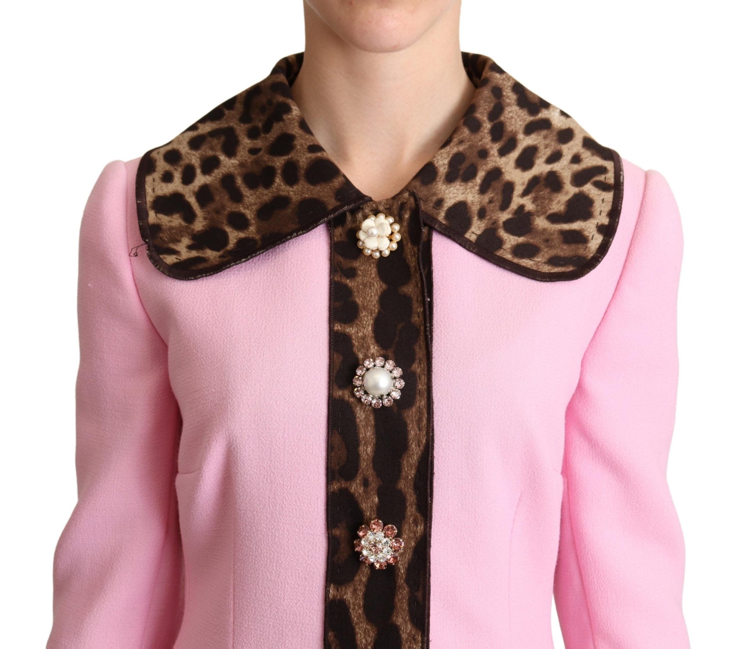 Dolce & Gabbana – Schicker Trenchcoat in Rosa mit Leopardenmuster und Kristallknöpfen