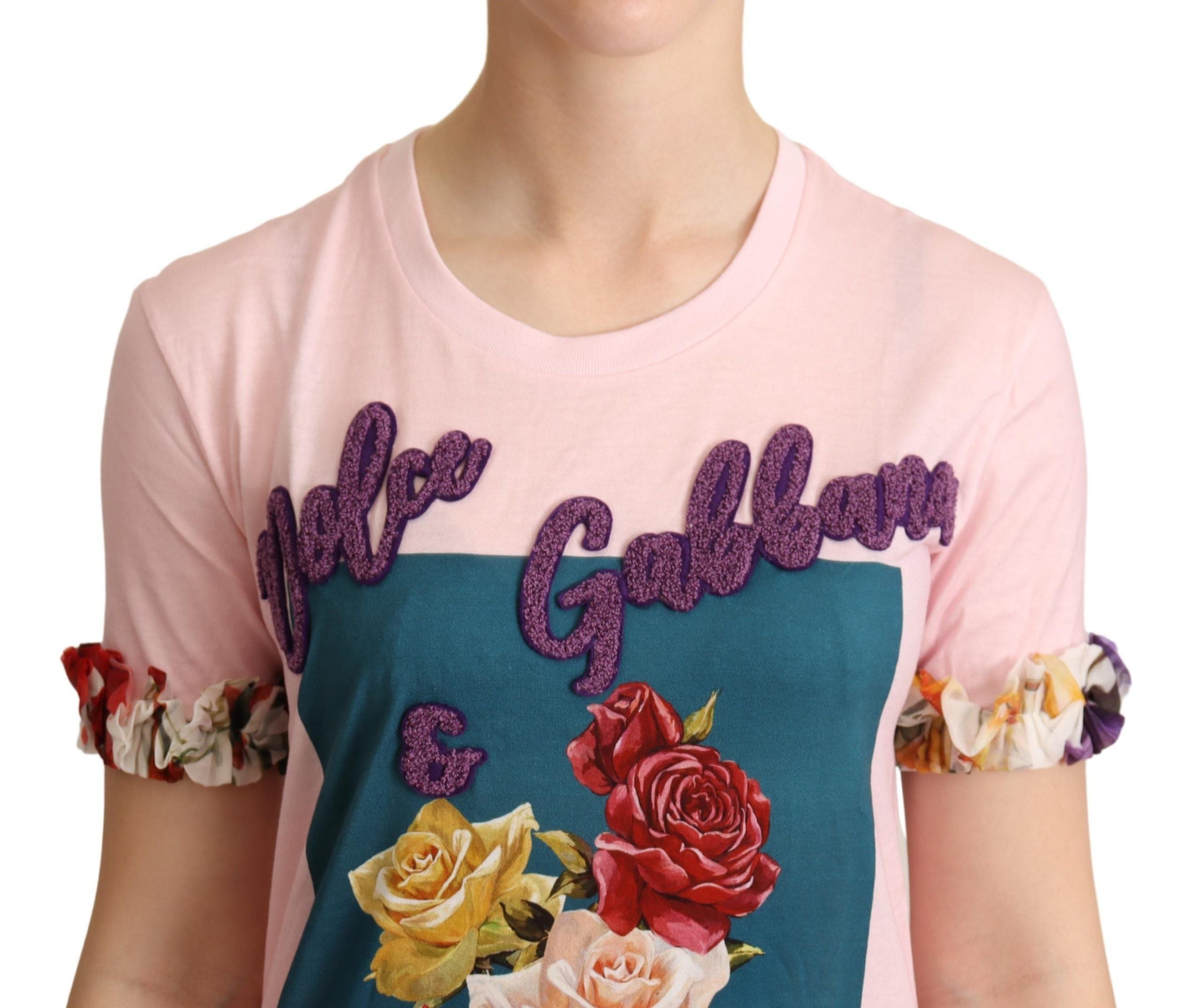 Dolce & Gabbana – Elegantes T-Shirt mit floraler Rosenapplikation