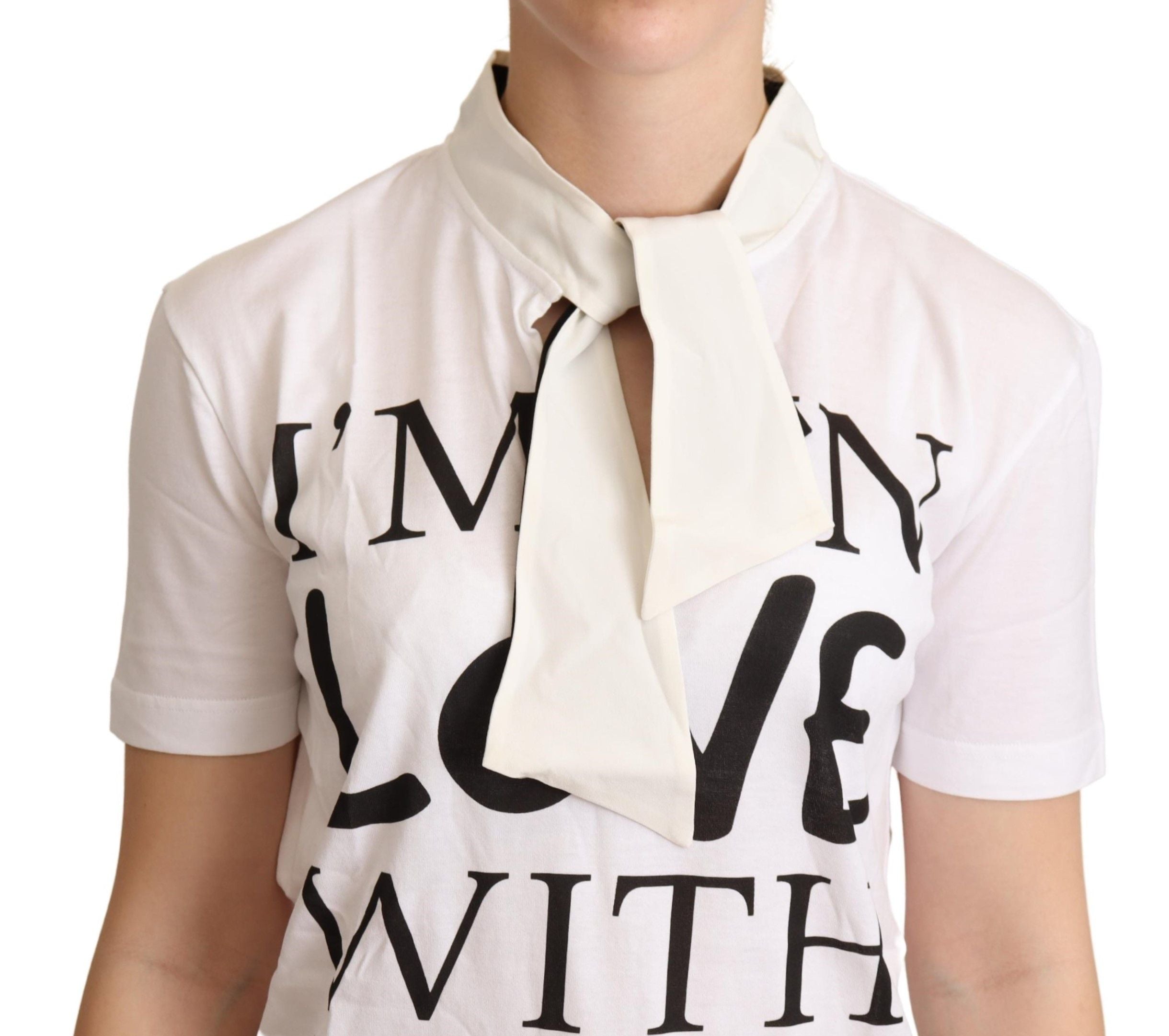 Tricou Dolce & Gabbana Chic White Love Motif din amestec de mătase
