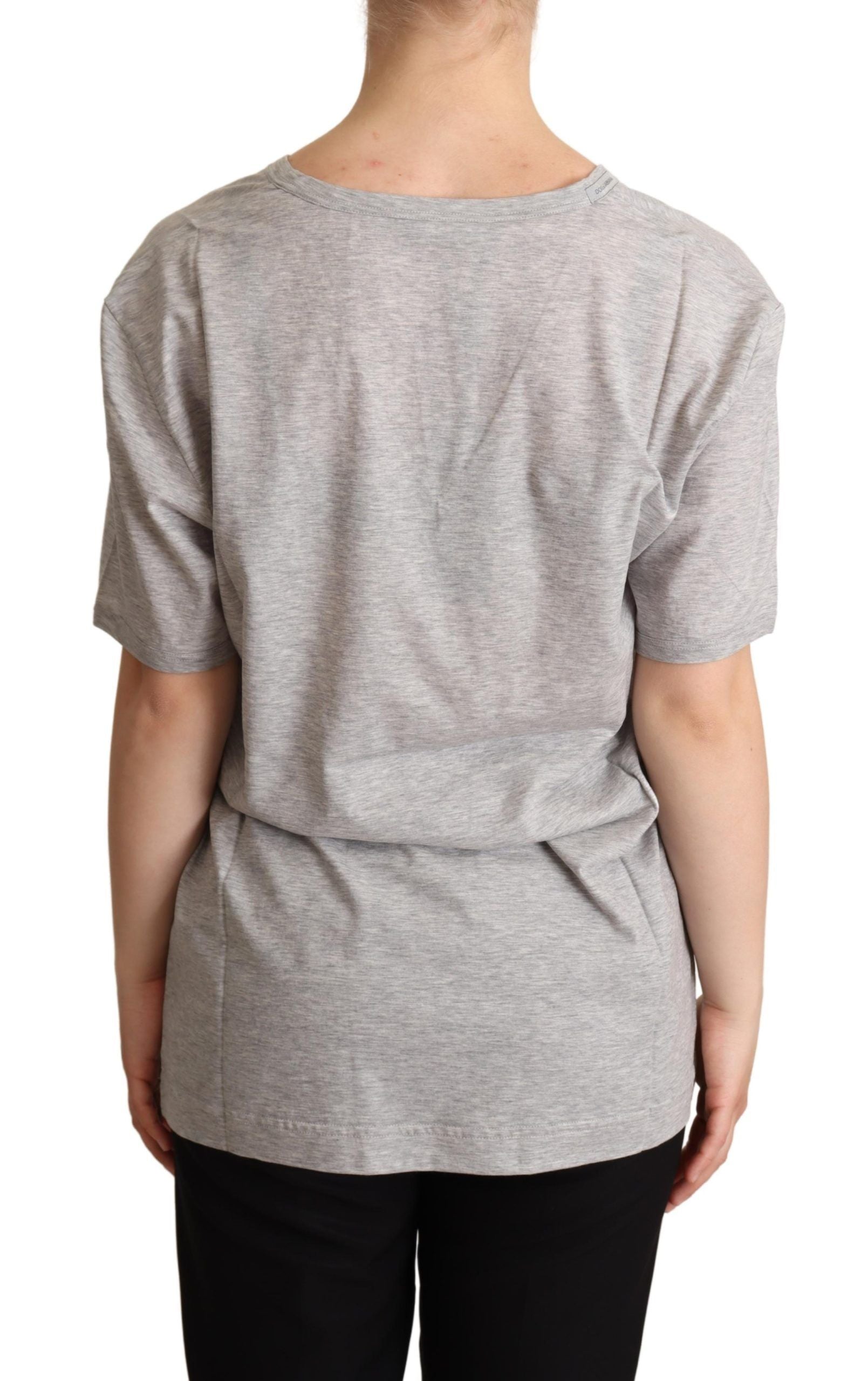 Tricou elegant gri din bumbac cu decolteu în V Dolce & Gabbana