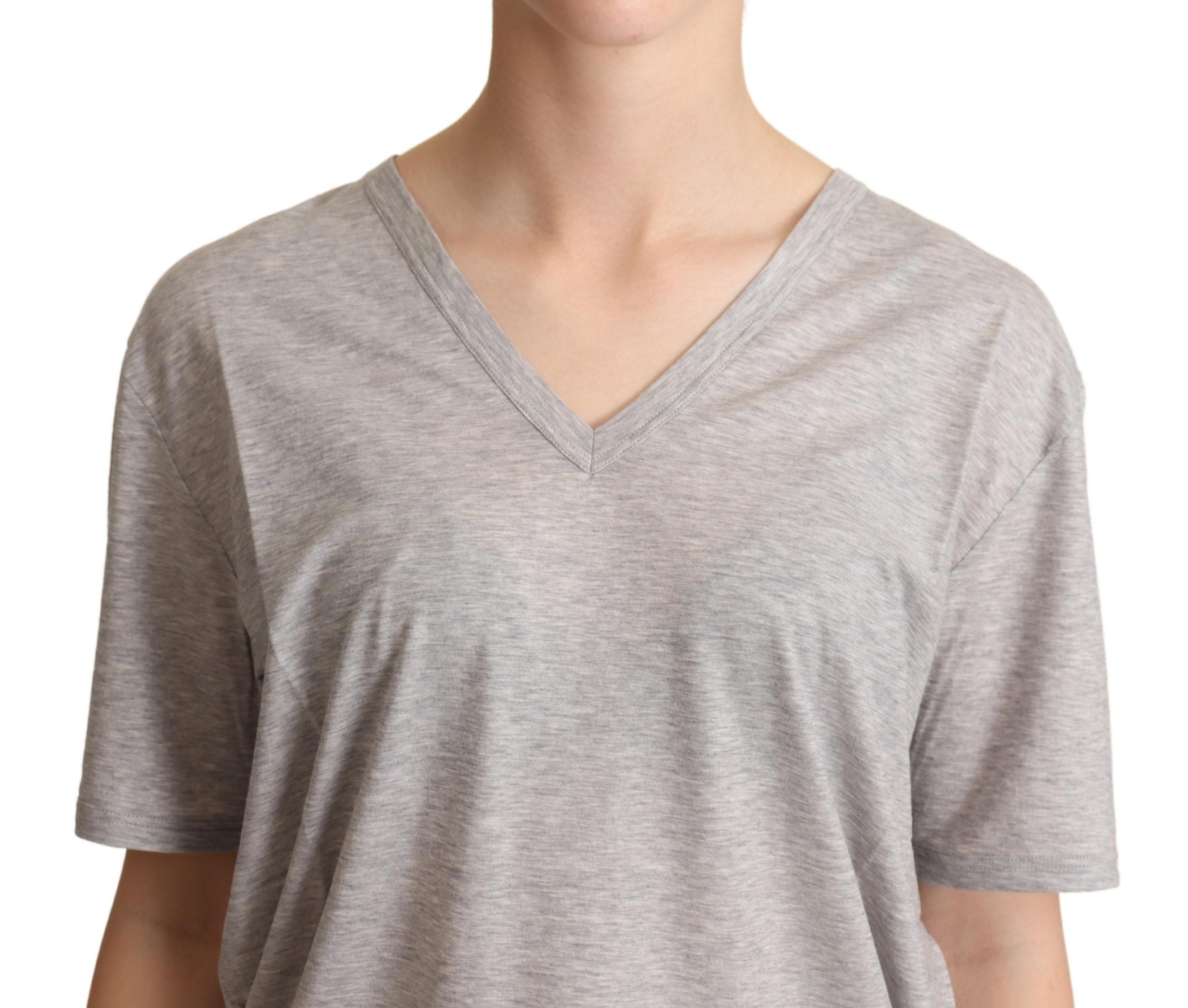 Tricou elegant gri din bumbac cu decolteu în V Dolce & Gabbana