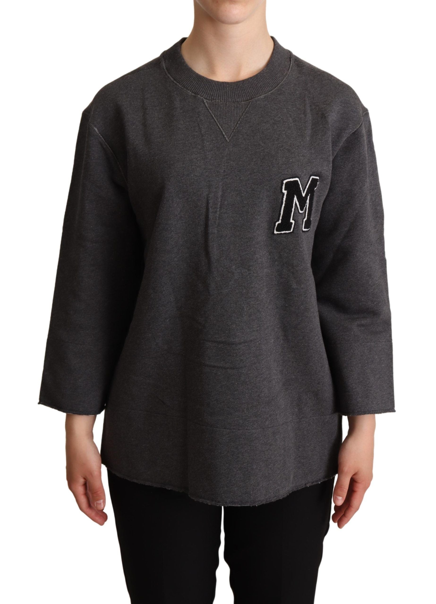 Dolce & Gabbana Schicker grauer bestickter Baumwollpullover