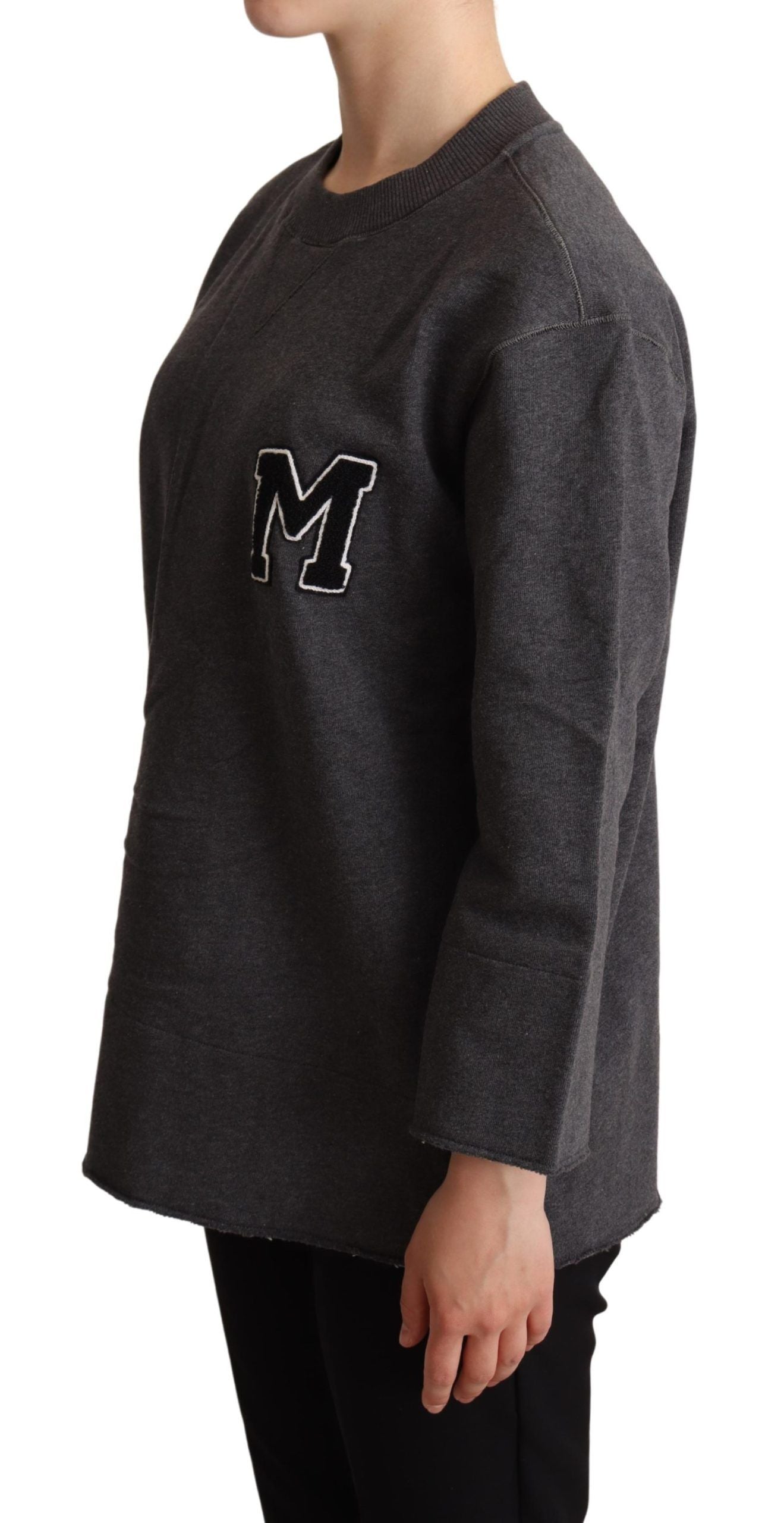 Dolce & Gabbana Schicker grauer bestickter Baumwollpullover