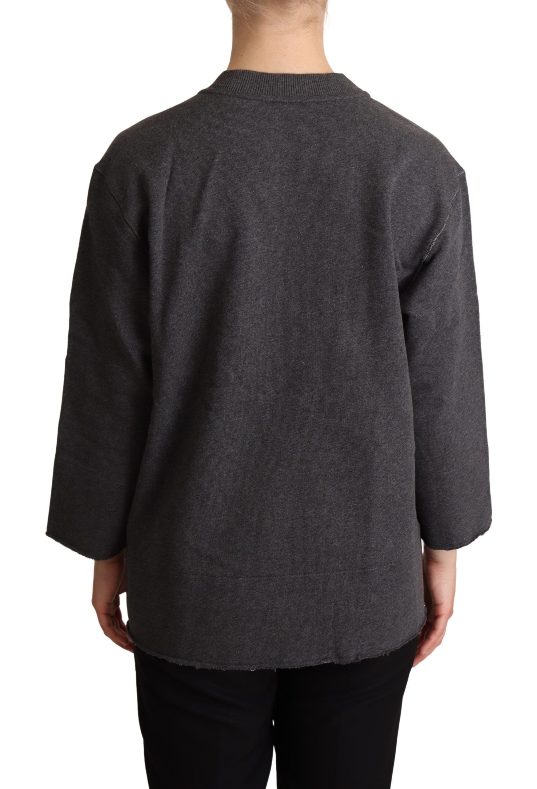 Dolce & Gabbana Schicker grauer bestickter Baumwollpullover