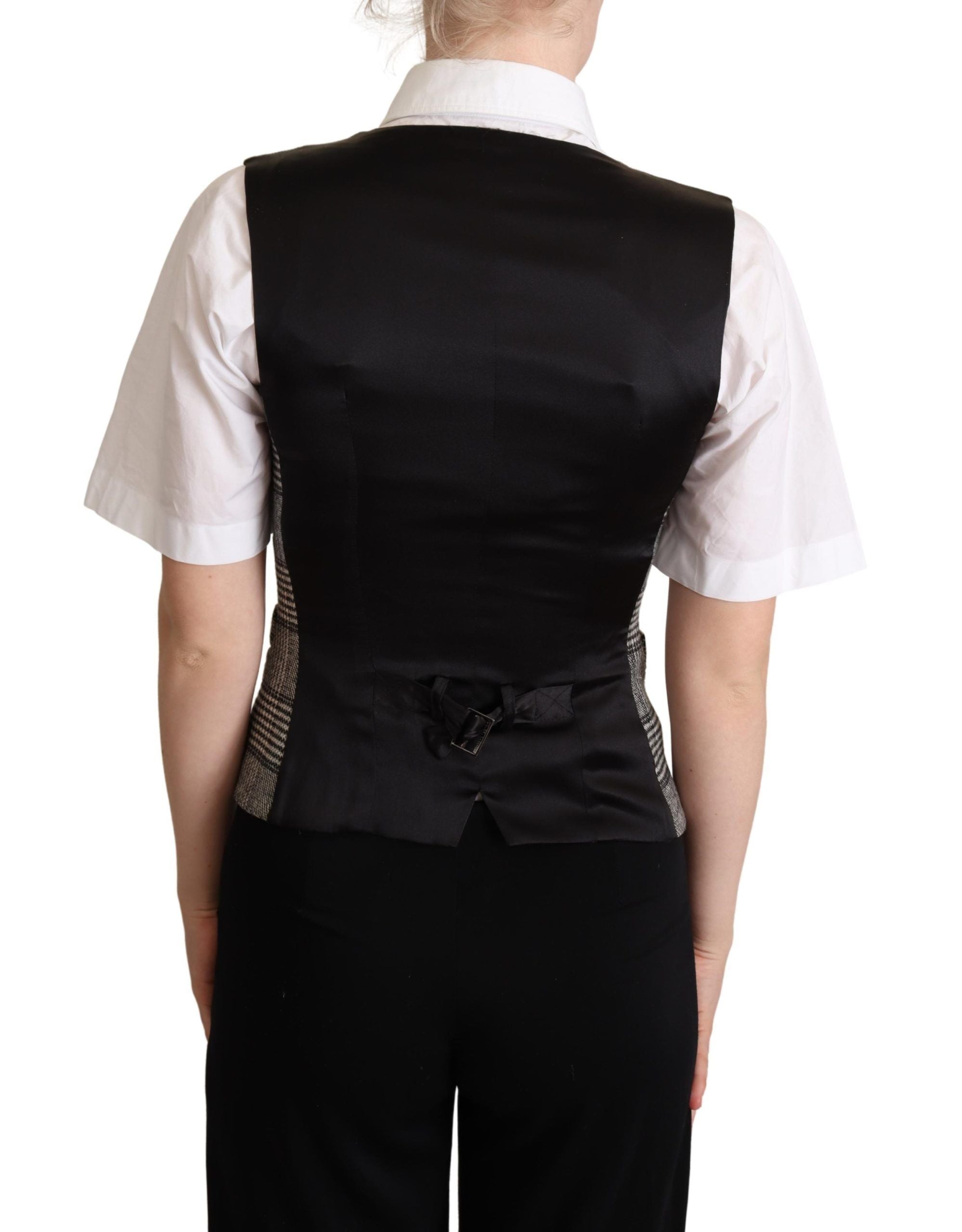 Vestă elegantă în carouri din amestec de mătase gri Dolce & Gabbana