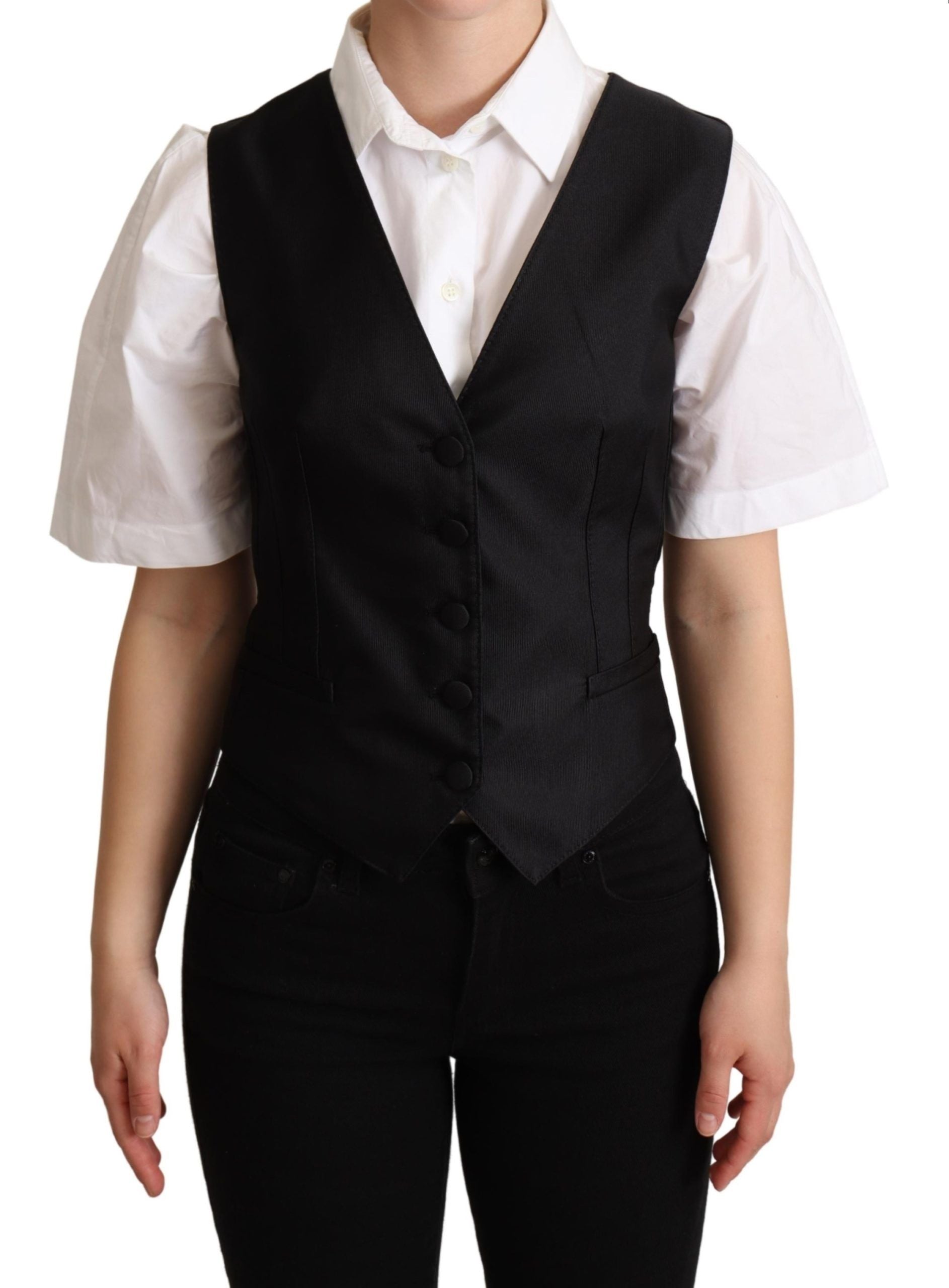 Vestă elegantă din amestec de mătase Dolce & Gabbana neagră